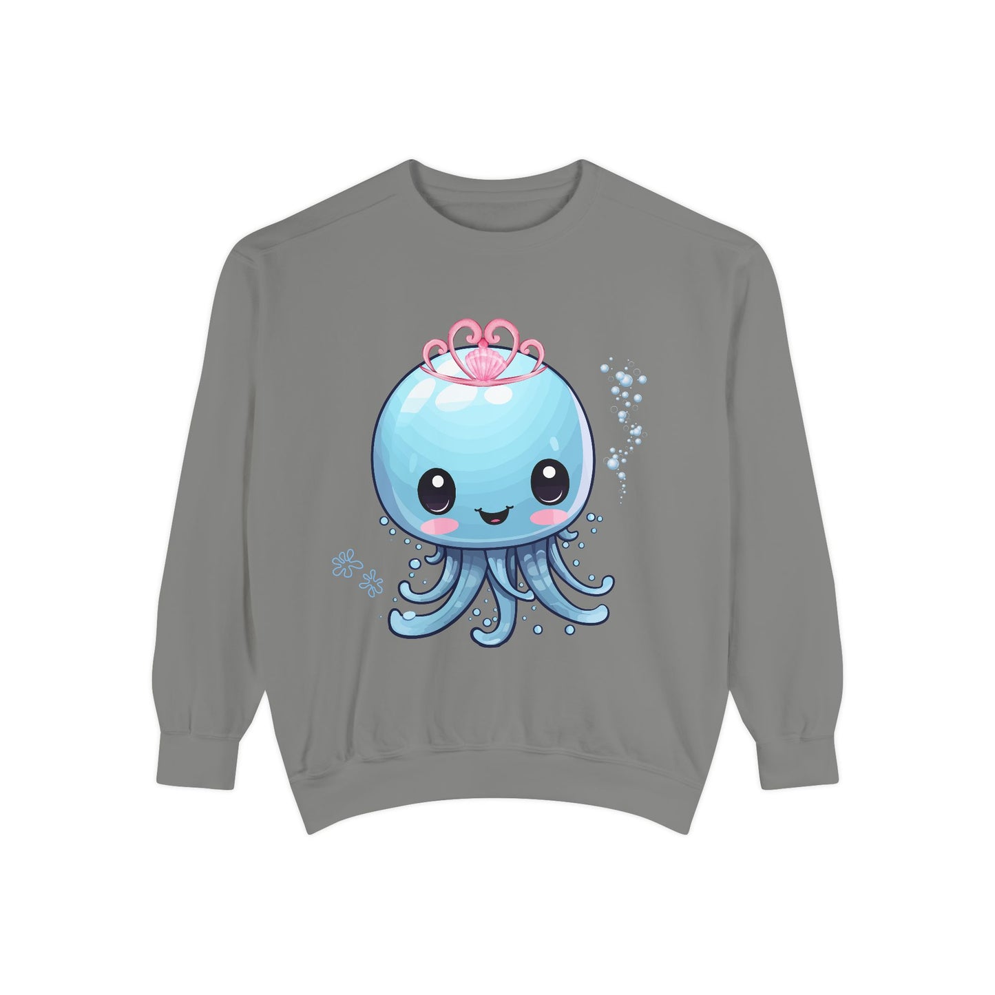 Blue jellyfish with a pink tiara Unisex Garment-Dyed Sweatshirt