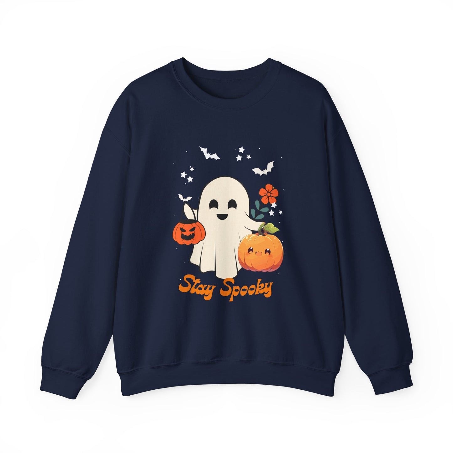 Halloween Ghost Sweatshirt, Cozy Unisex Crewneck for Fall, Stay Spooky Sweatshirt, Perfect for Halloween, Autumn Wardrobe Essential