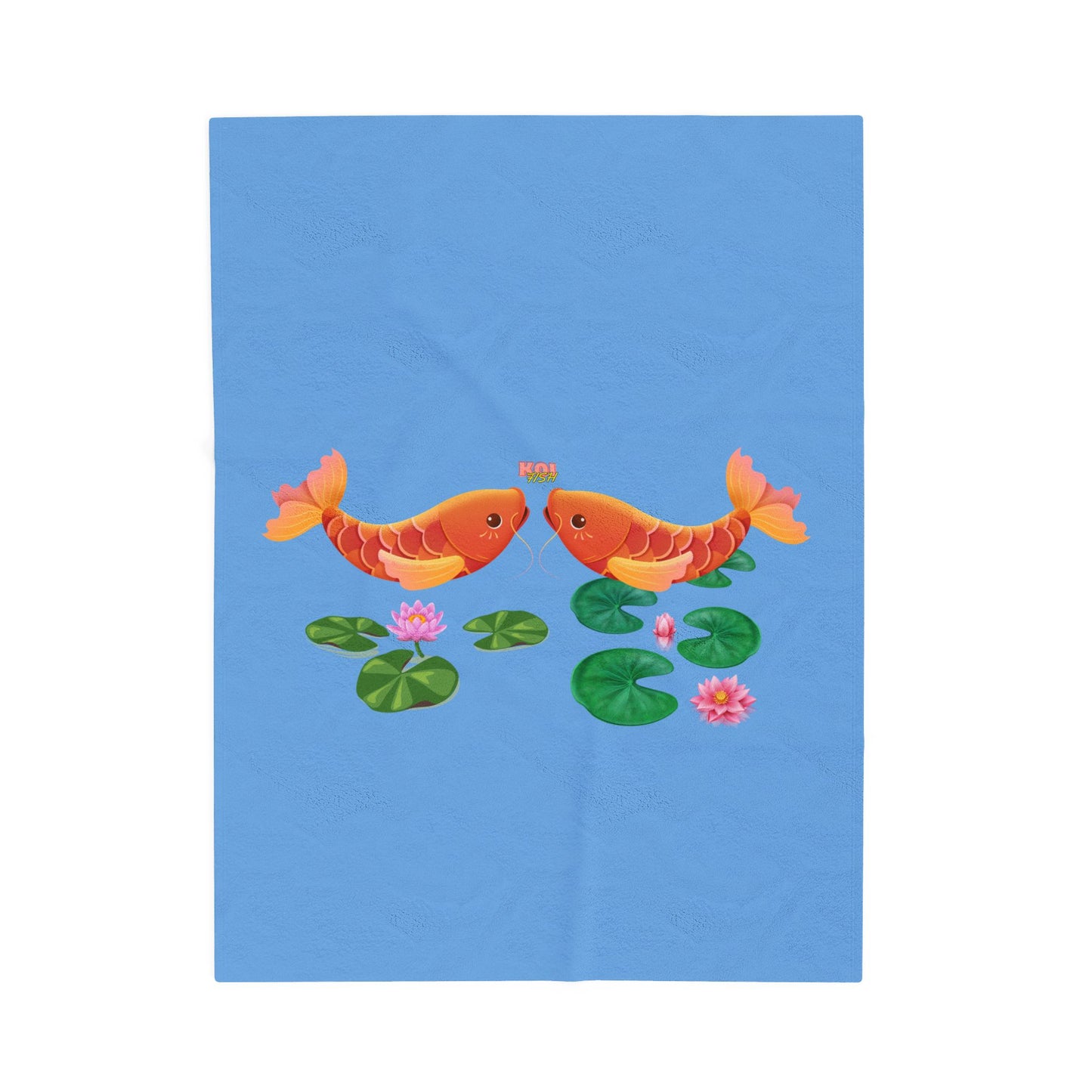 Golden koi fish with lotus flowers Velveteen Plush Blanket