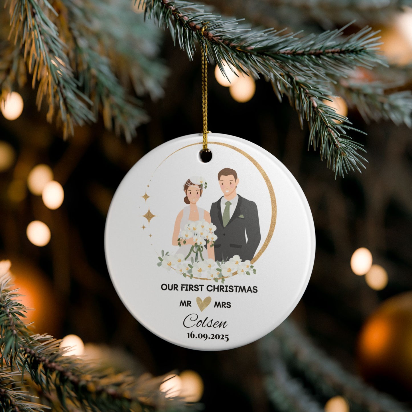 Personalized Wedding Christmas Ornament, Our First Christmas Married, Newlywed Gift,Couples Keepsake, Holiday Decoration