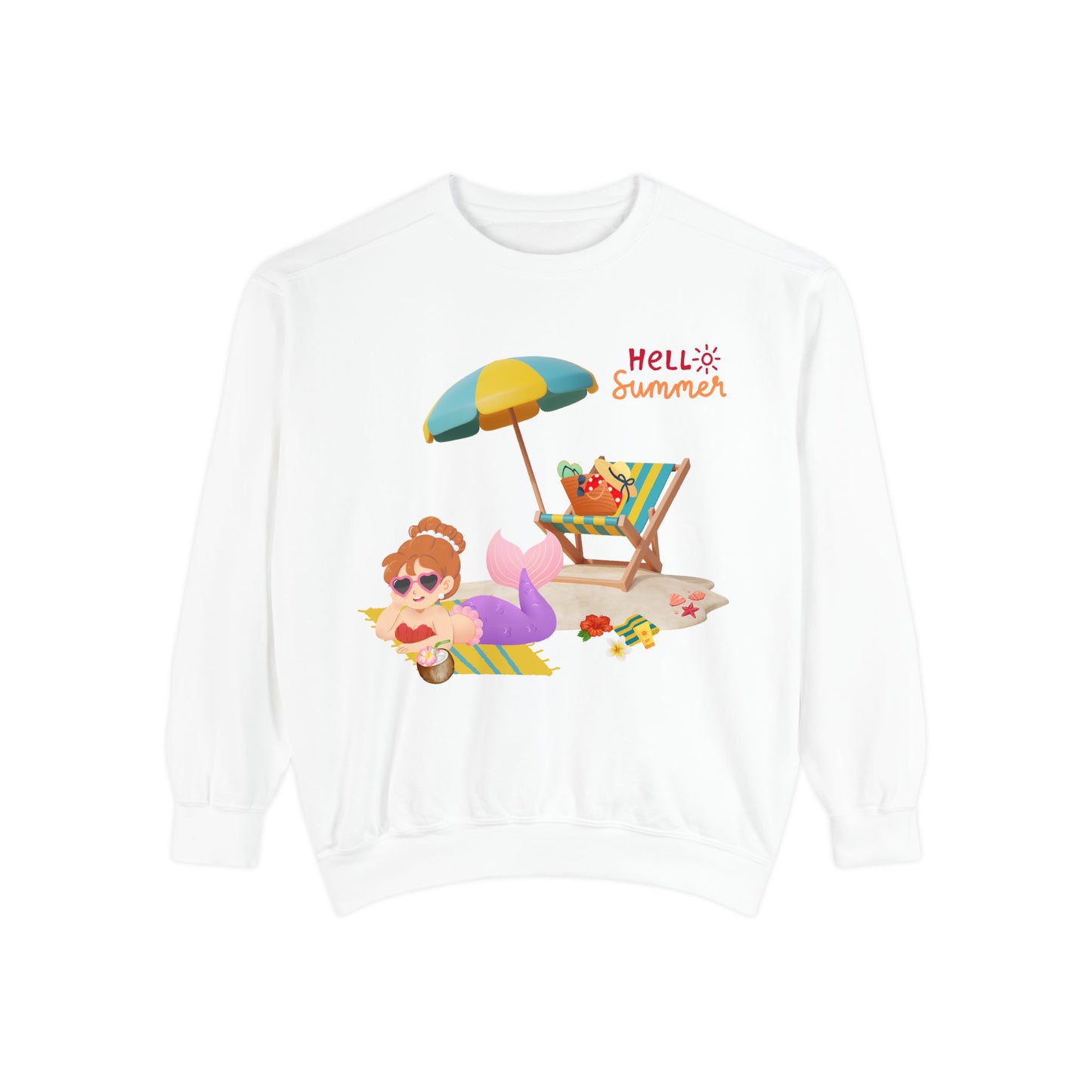 Mermaid lounging on a beach towel Unisex Garment-Dyed Sweatshirt