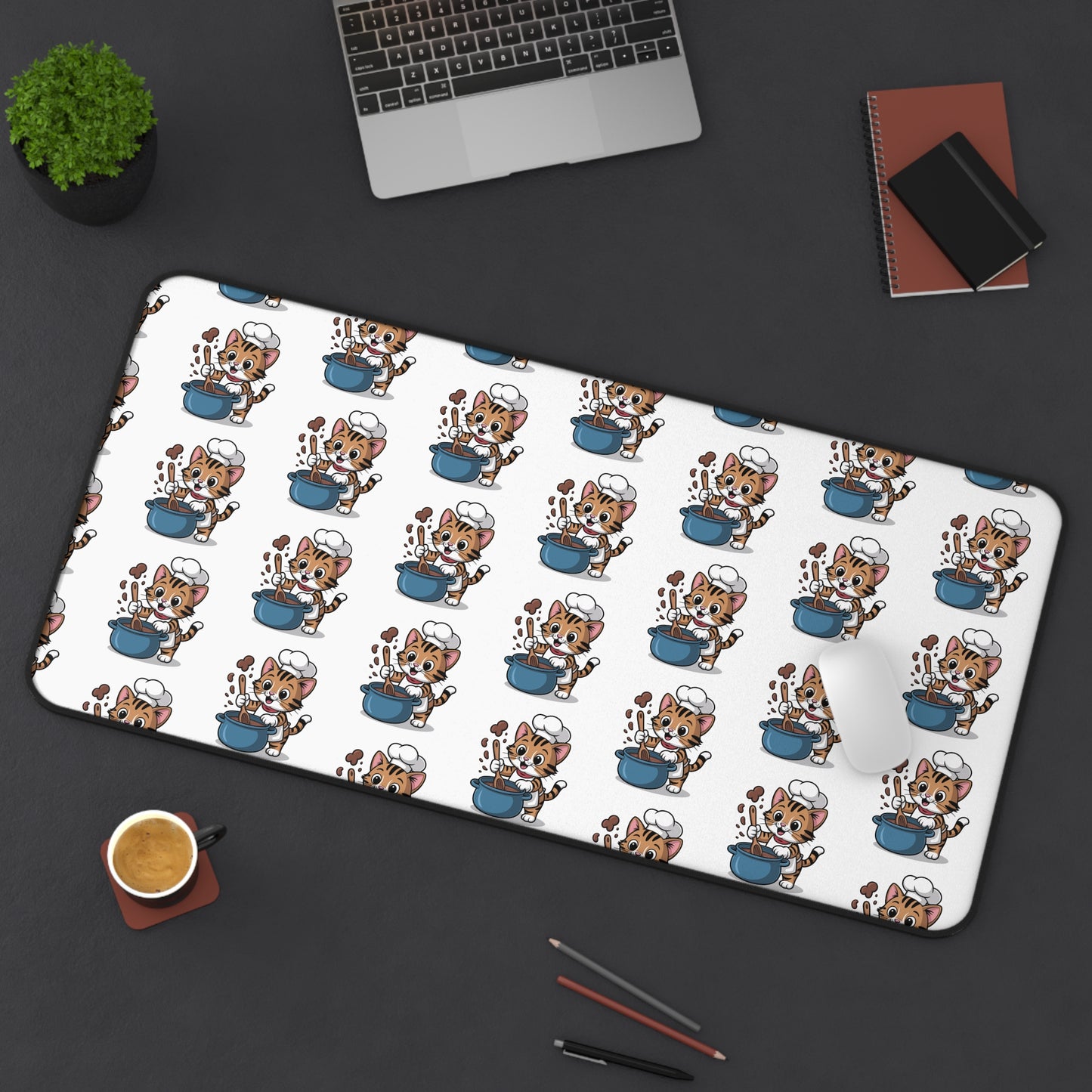 Cute Cat and Tea Desk Mat for Home Office