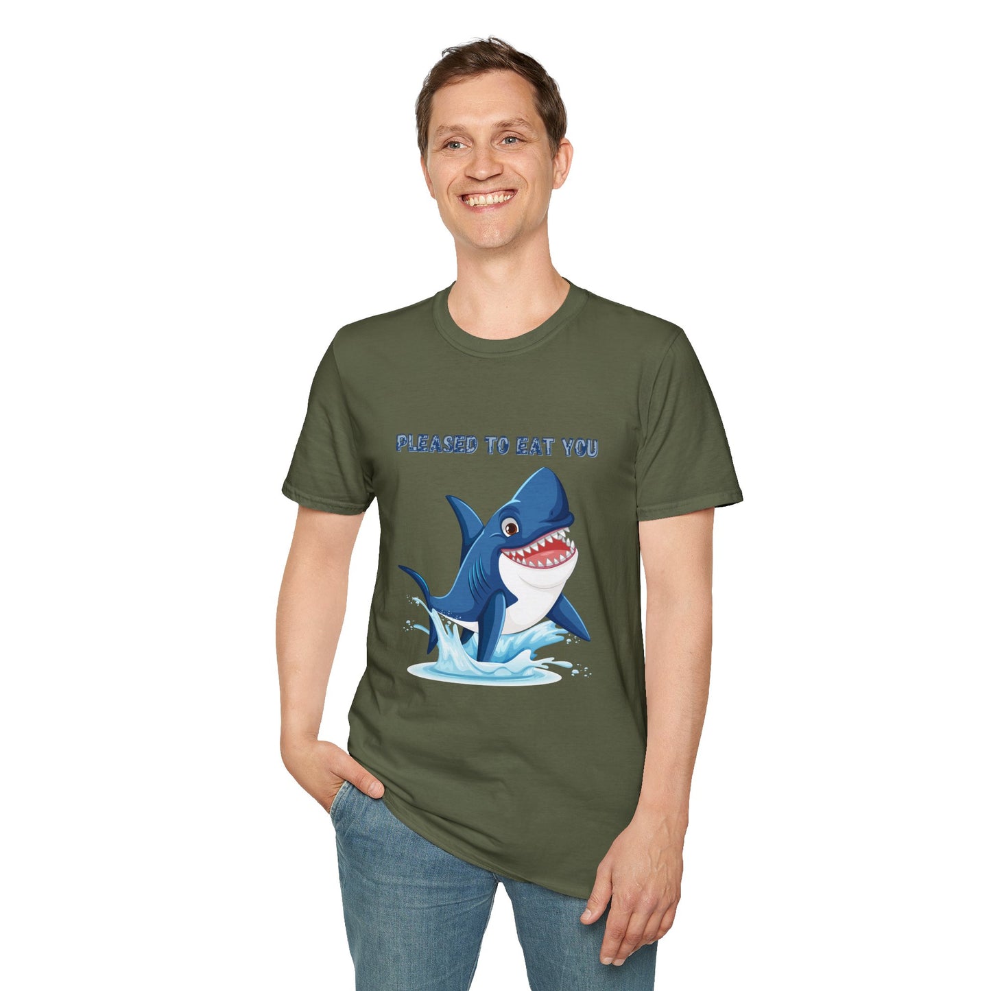 Cute Shark Pleased to Eat You T-Shirt, Fun Gift for Ocean Lovers, Humorous Summer Apparel, Shark Week Party Shirt, Unisex Casual Tee