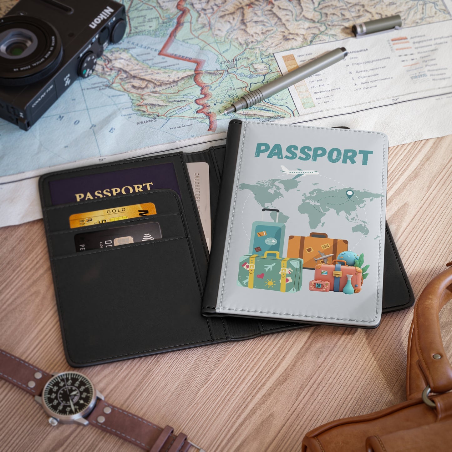 Passport Cover - Travel Luggage Map Design