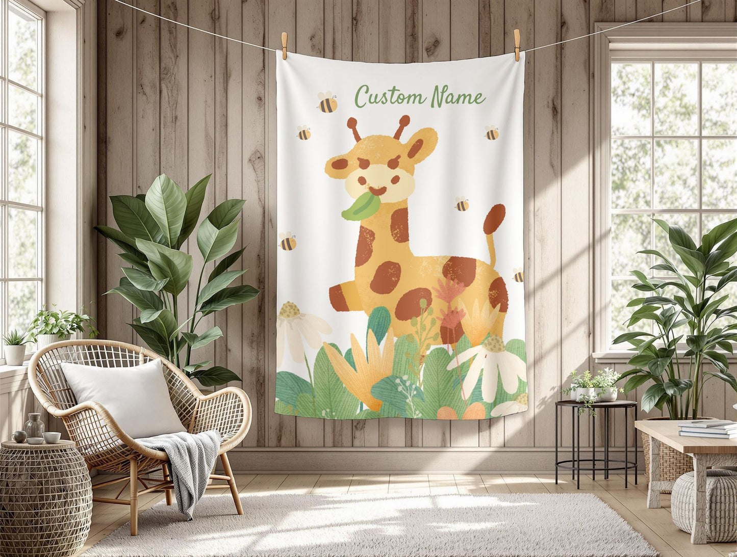 Custom Giraffe Plush Blanket, Child's Cozy Throw, Personalized Baby Gift, Nursery Decor, Soft Comfort Blanket