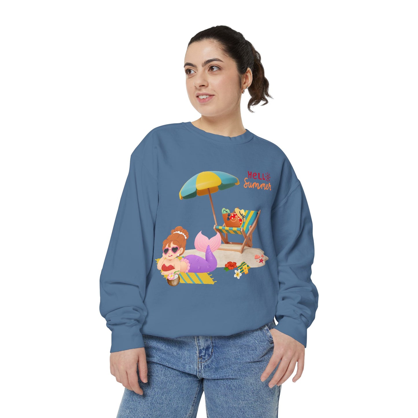 Mermaid lounging on a beach towel Unisex Garment-Dyed Sweatshirt