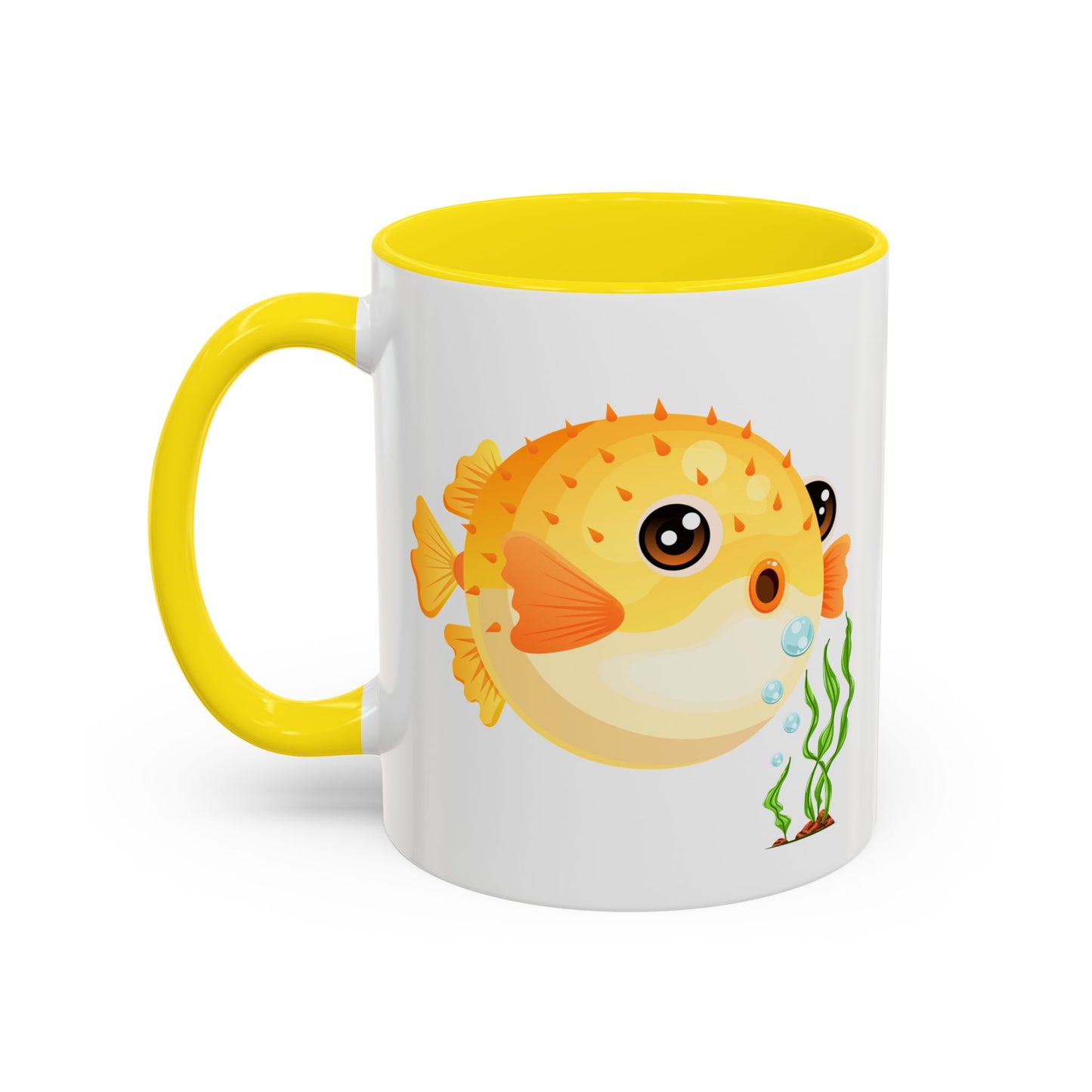 Cartoon Pufferfish with seaweed Coffee Mug