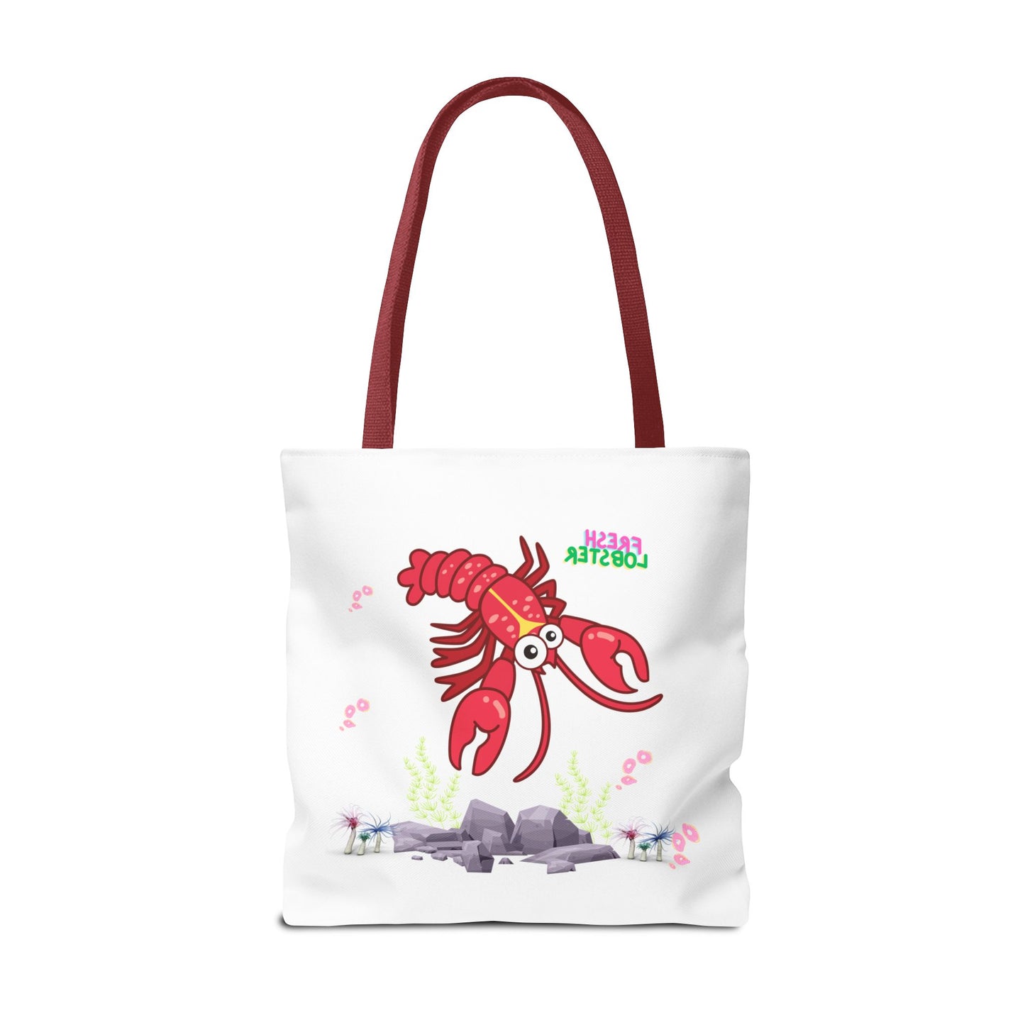 Friendly red lobster big eyes and yellow strip Tote Bag