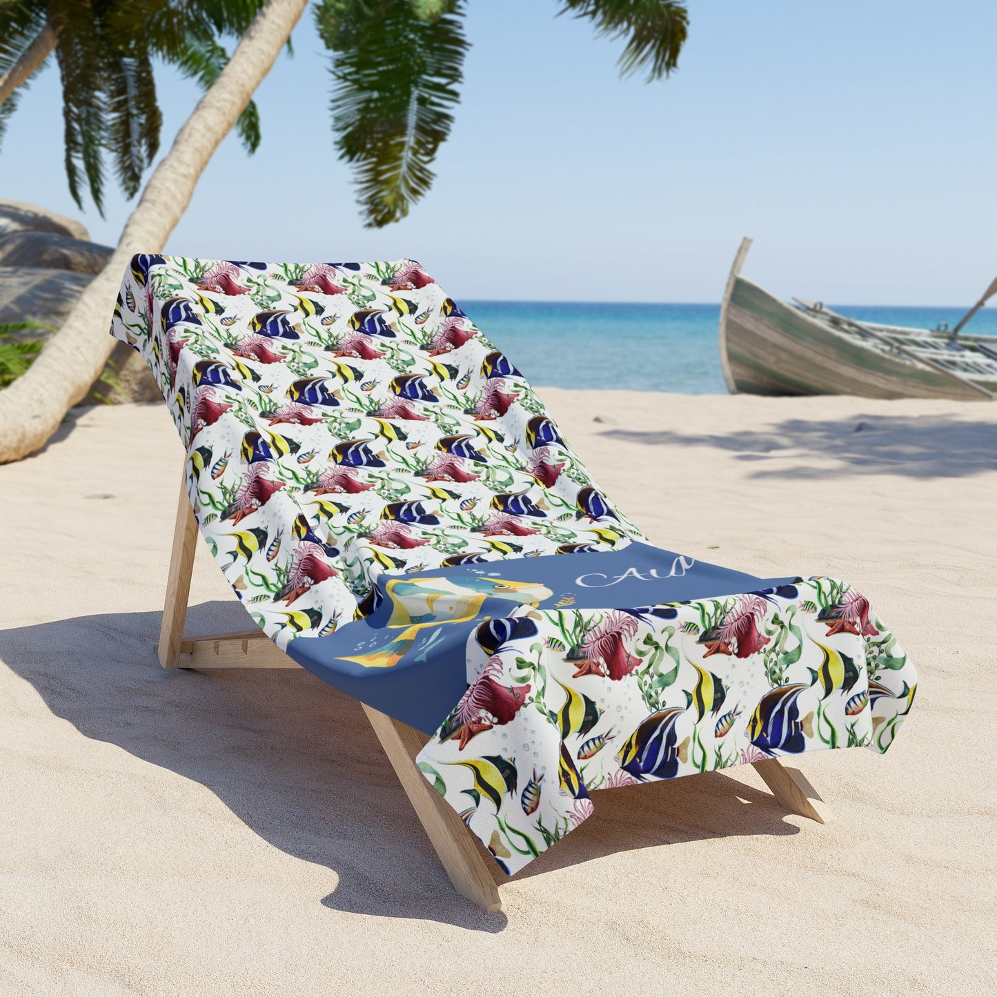 Tropical Fish Beach Towel — Personalized 'Aloha' Nautical Pattern