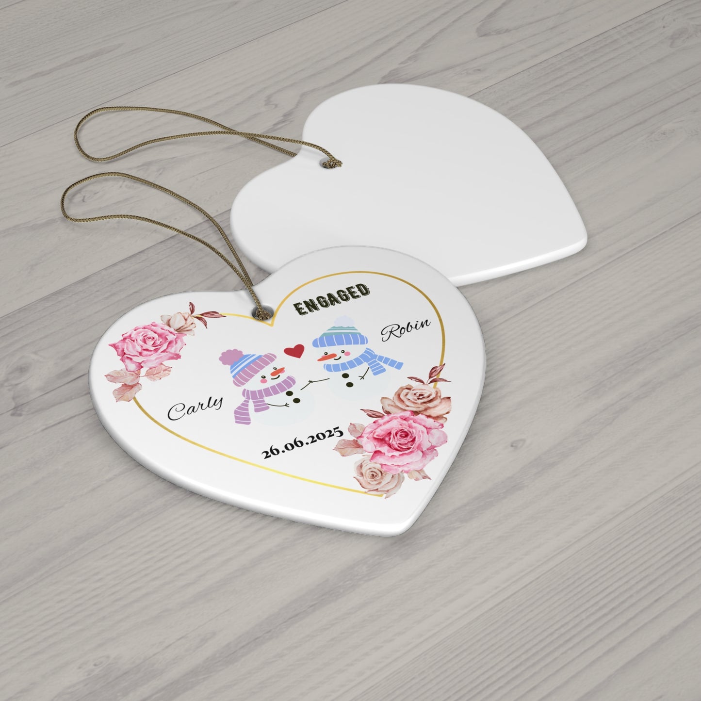 Engagement Snowman Ornament, Custom Holiday Decor, Personalized Keepsake, Christmas Tree Decoration, Gift for Couples