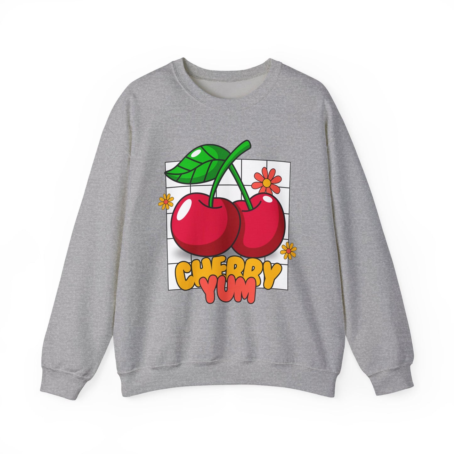 Cherry Yum Graphic Crewneck Sweatshirt | Cozy Unisex Sweater for Casual Wear, Gifts, Summer Vibes, Trendy Fashion, Foodie Apparel