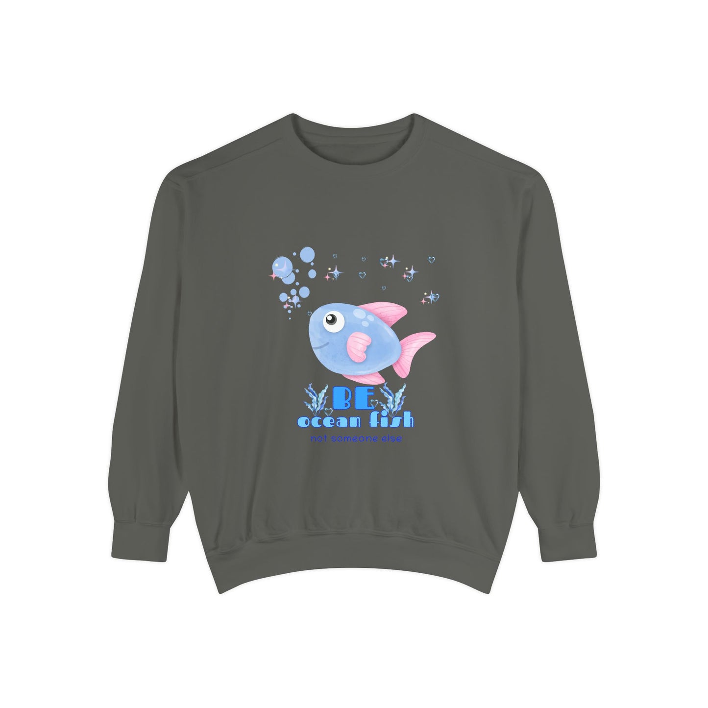 Cute cartoon fish with pink fins and bubble Unisex Garment-Dyed Sweatshirt