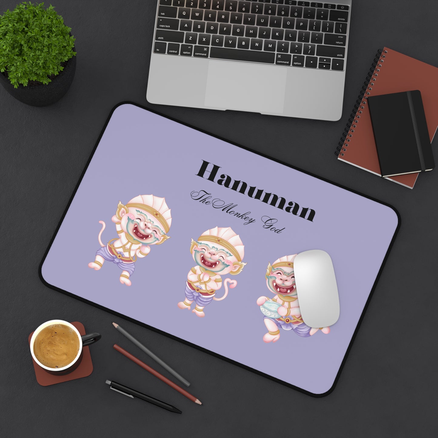 Hanuman Desk Mat - Hindu Mythology Themed Office Decor, Computer Mouse Pad, Gift for Animators, Cute Workspace Accessories