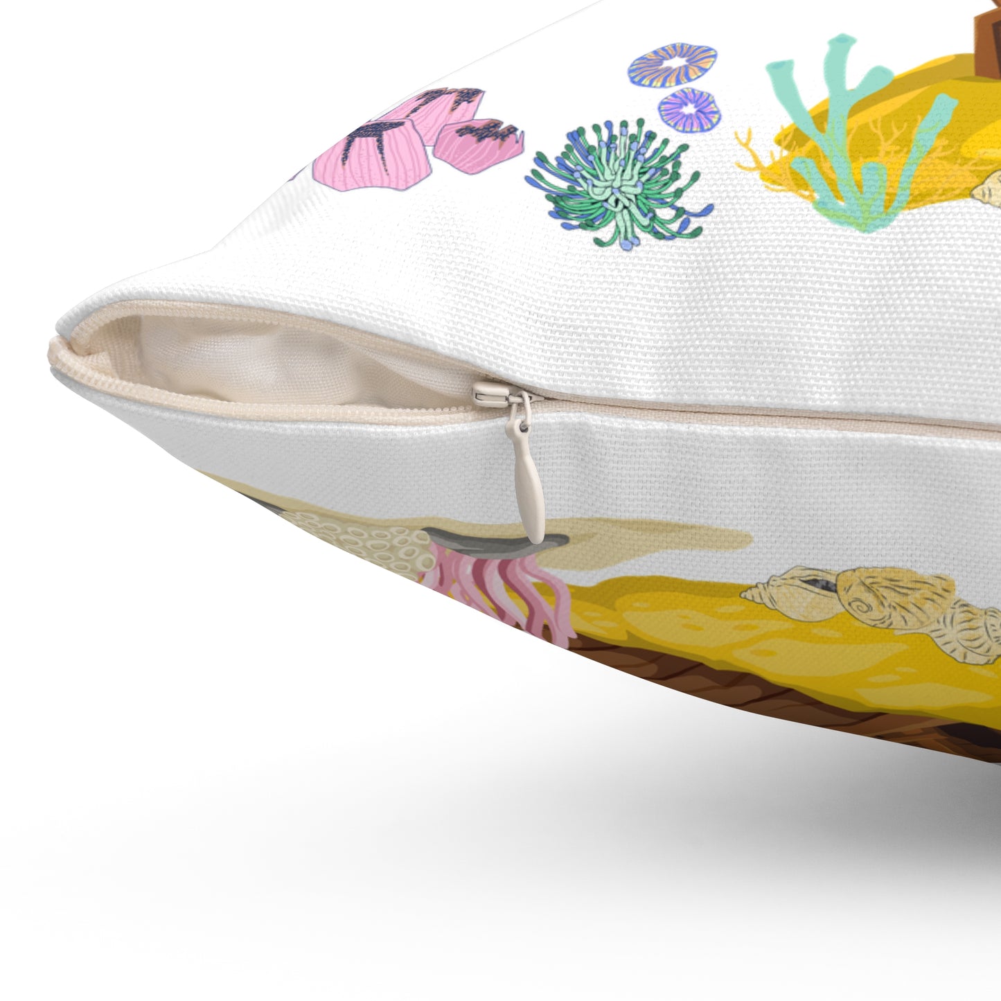 Shark ship colorful coral reef Spun Polyester Square Pillow