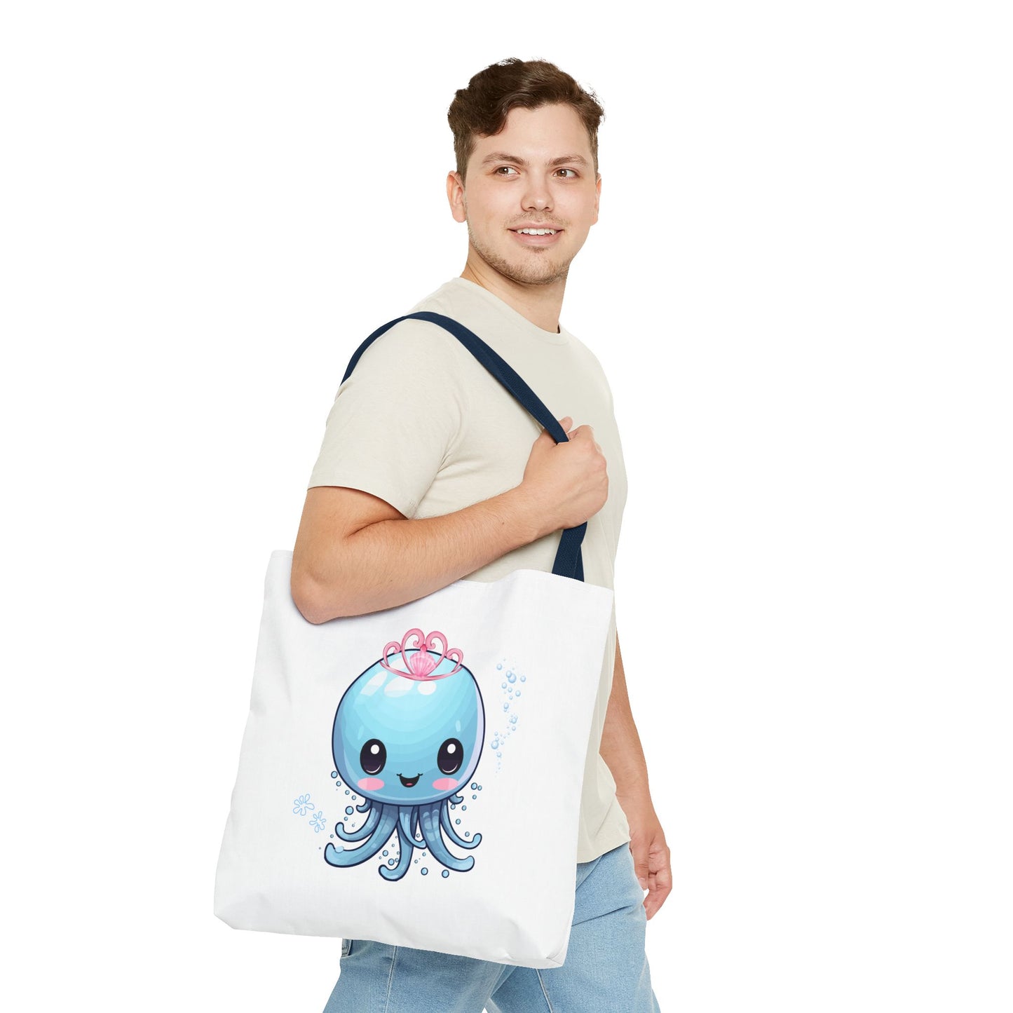 Blue jellyfish with a pink tiara Tote Bag