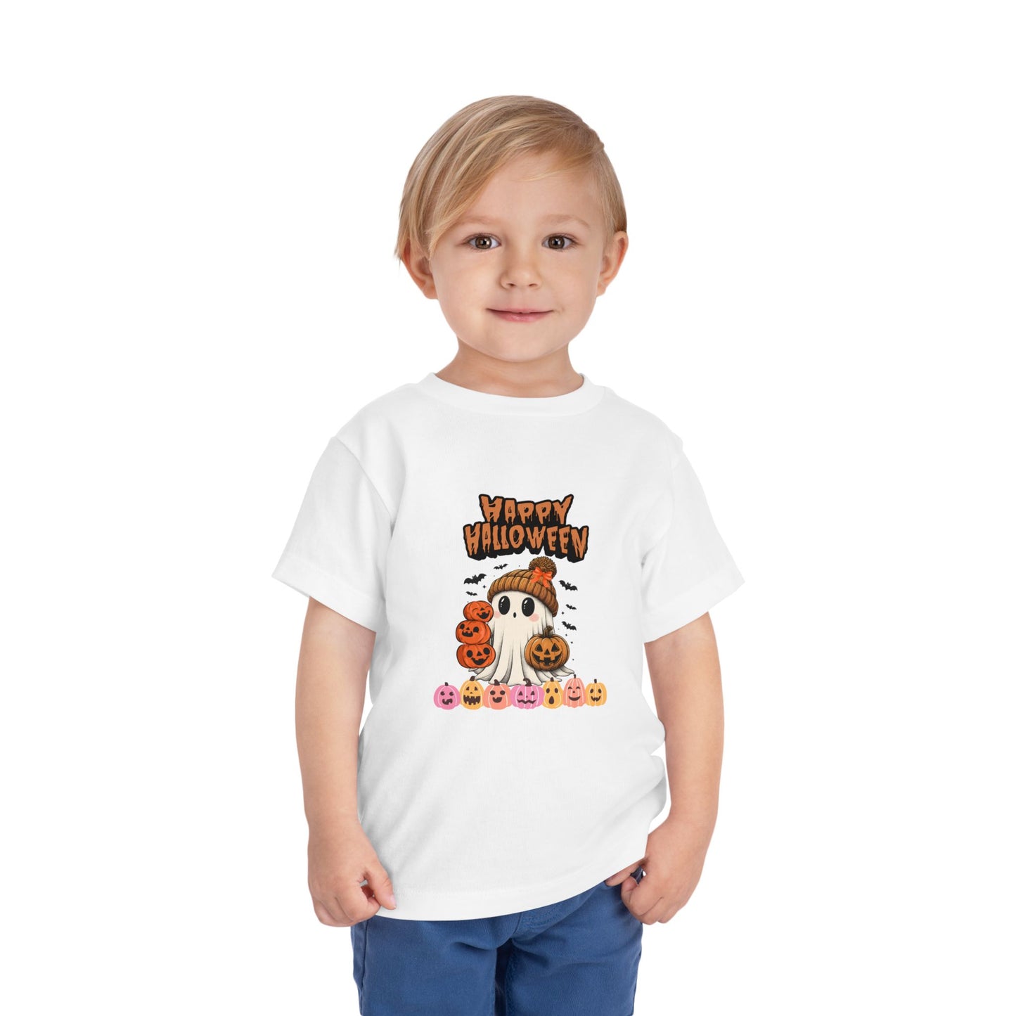 Happy Halloween Toddler Tee, Cute Halloween Shirt, Kids Party Outfit, Trick or Treat Apparel, Fun Ghost Design Toddler T-Shirt