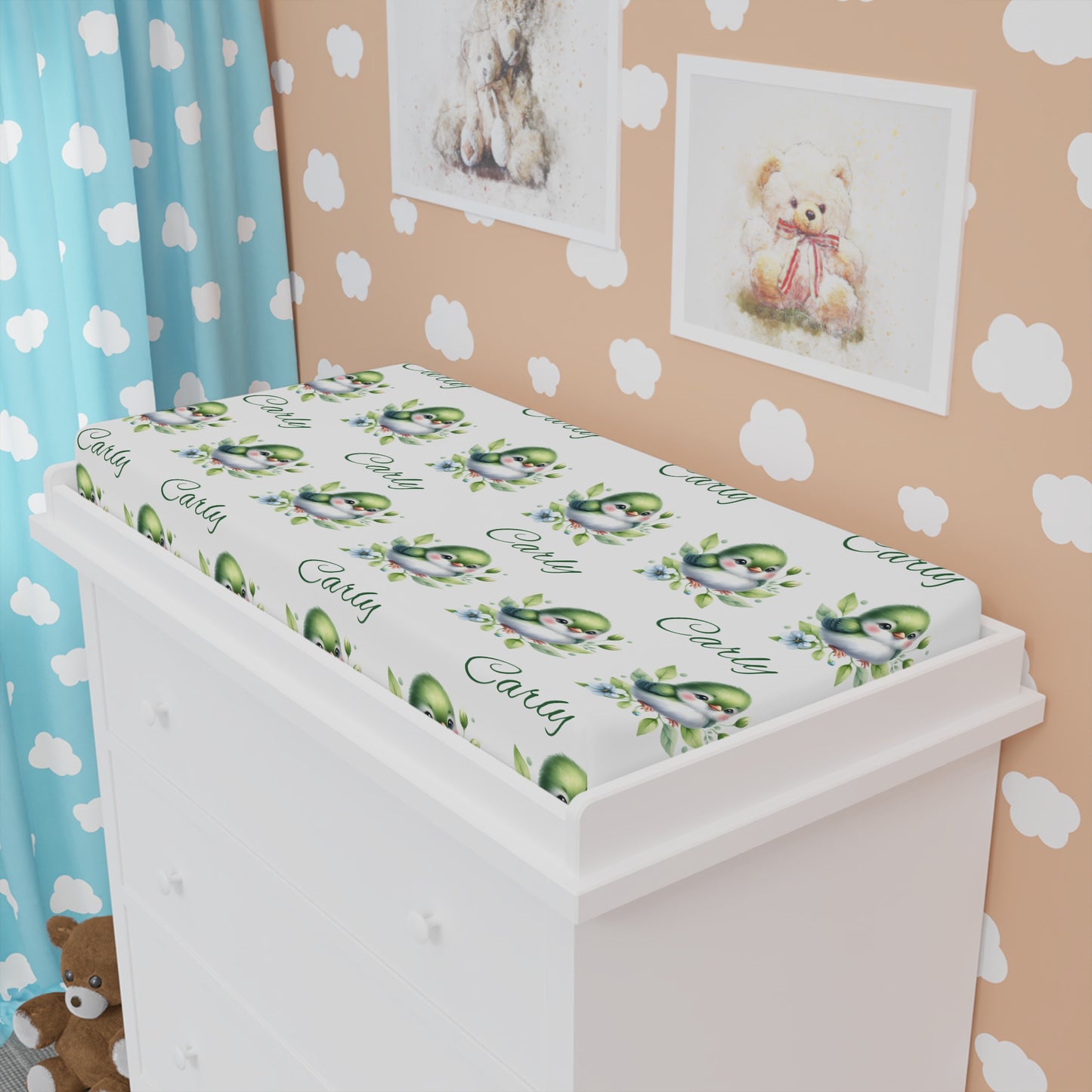 Baby Changing Pad Cover — Personalized Green Squirrel Nursery Print