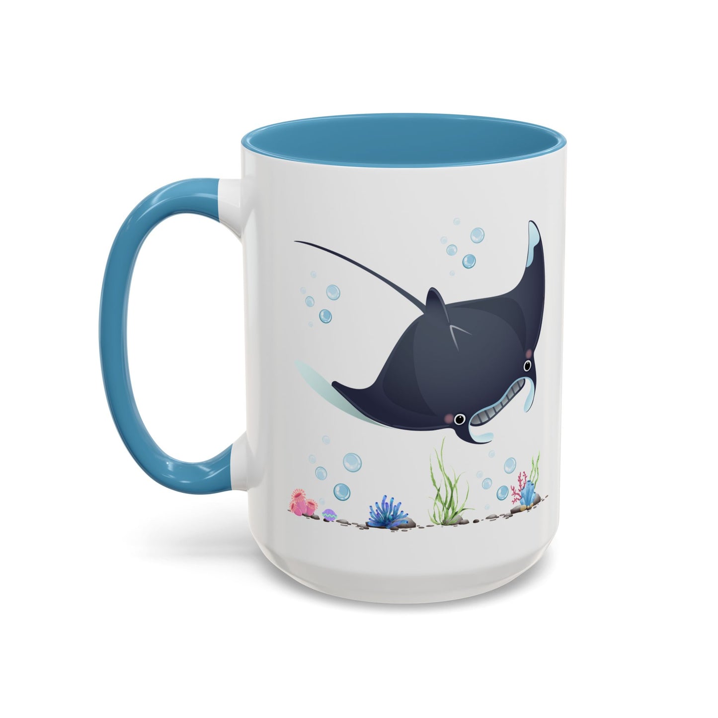 Manta ray with bubbles and coral reef Coffee Mug