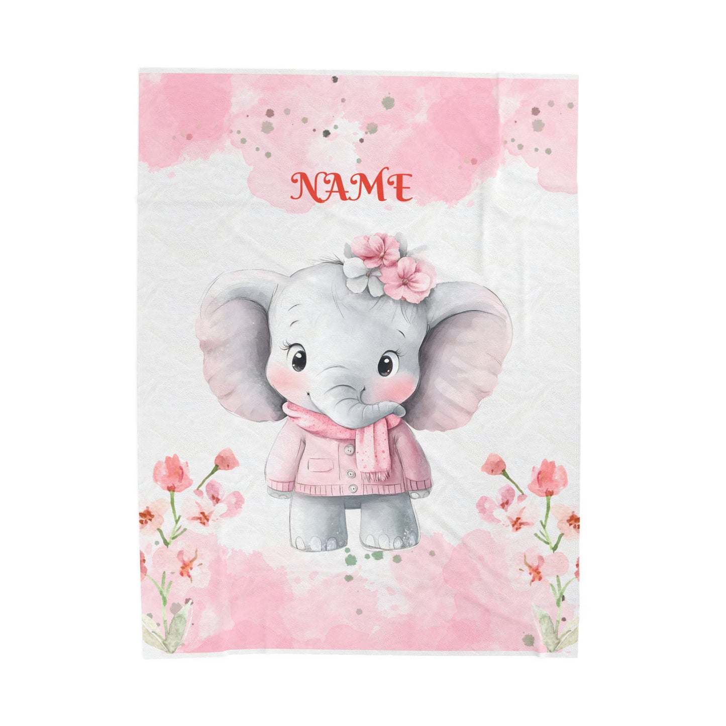 Personalized Baby Elephant Velveteen Plush Blanket, Soft Cuddle Throw, Nursery Decor, Baby Shower Gift, Cozy Blanket for Kids