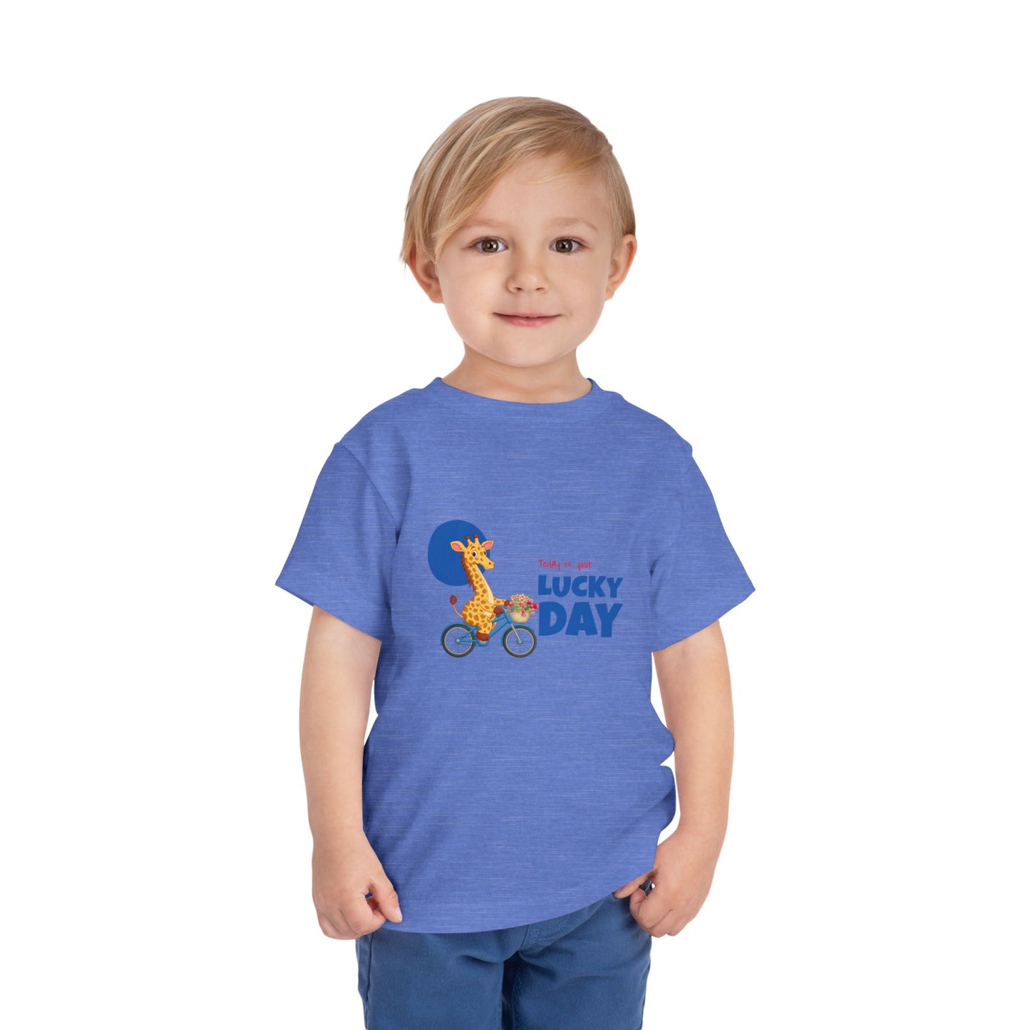 Toddler Short Sleeve Tee - 'Lucky Day' Giraffe Design, Kids Summer Shirt, Playtime Tee, Gift for Toddlers, Cute Animal Top