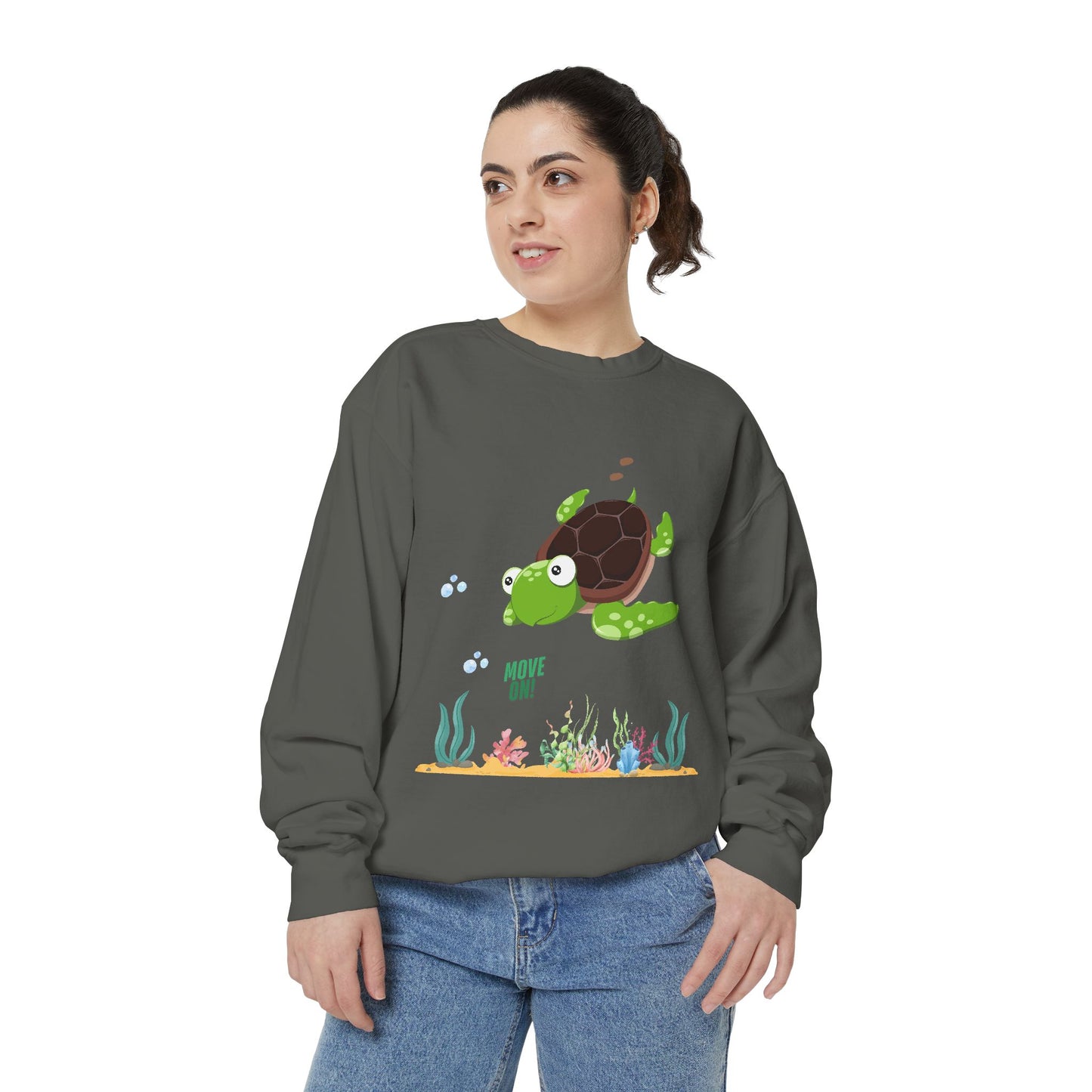 Turtle with seaweed and bubble Unisex Garment-Dyed Sweatshirt