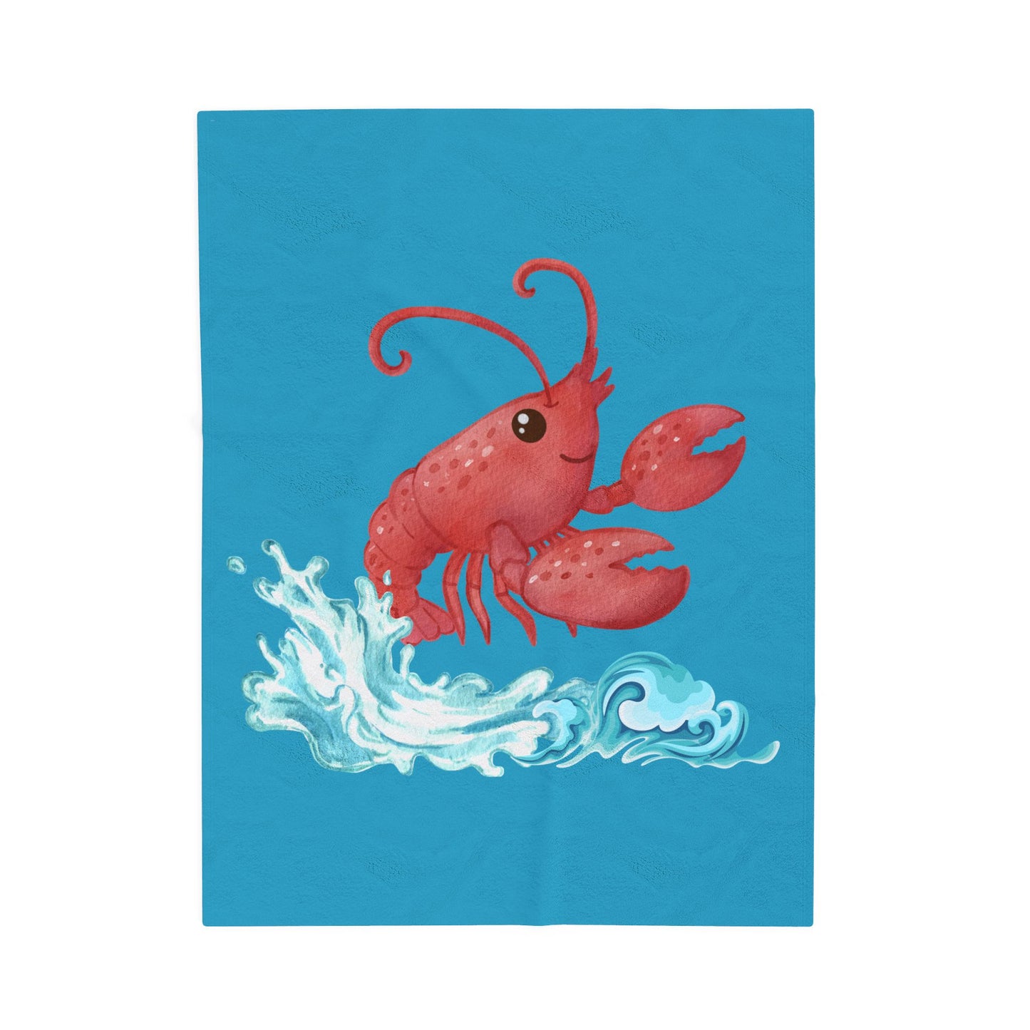 Cheerful red lobster emerging from stylized blue waves Velveteen Plush Blanket