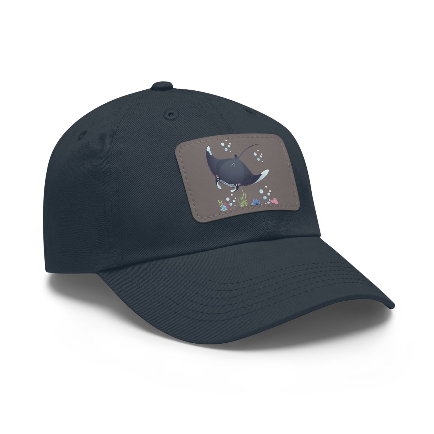 Manta ray with bubbles and coral reef Dad Hat with Leather Patch (Rectangle)