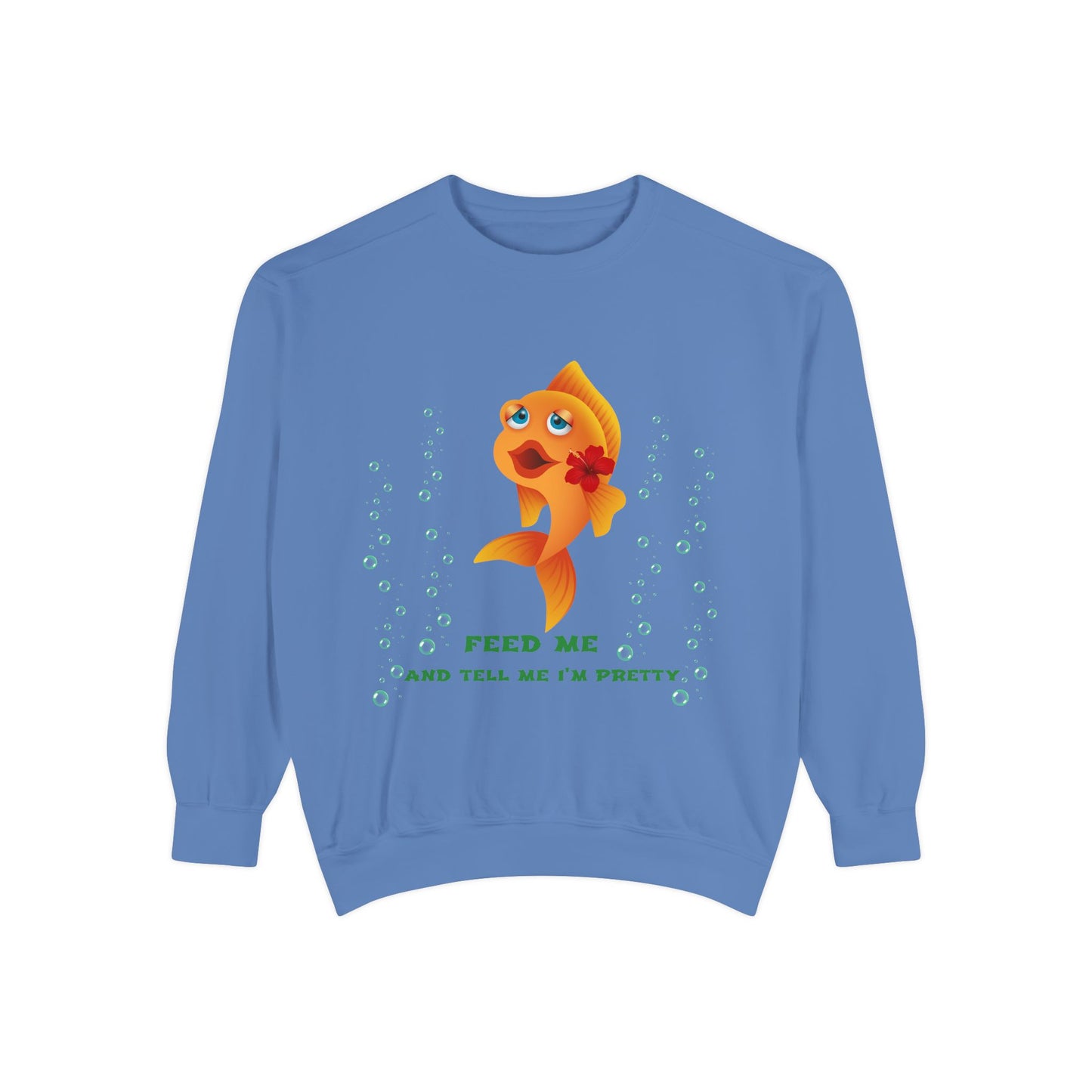 Cartoon goldfish with red lips and flower Unisex Garment-Dyed Sweatshirt