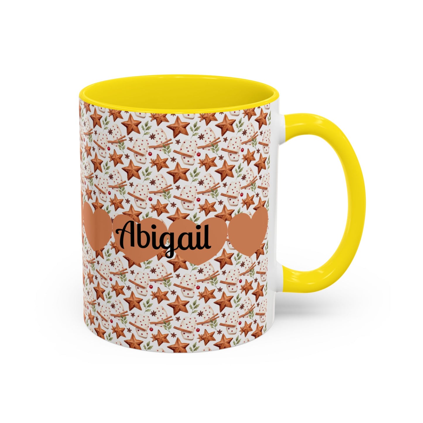 Personalized Accent Coffee Mug - Custom Gift, Floral Design, Heart Motif, Perfect for Birthdays, Anniversaries, Holidays