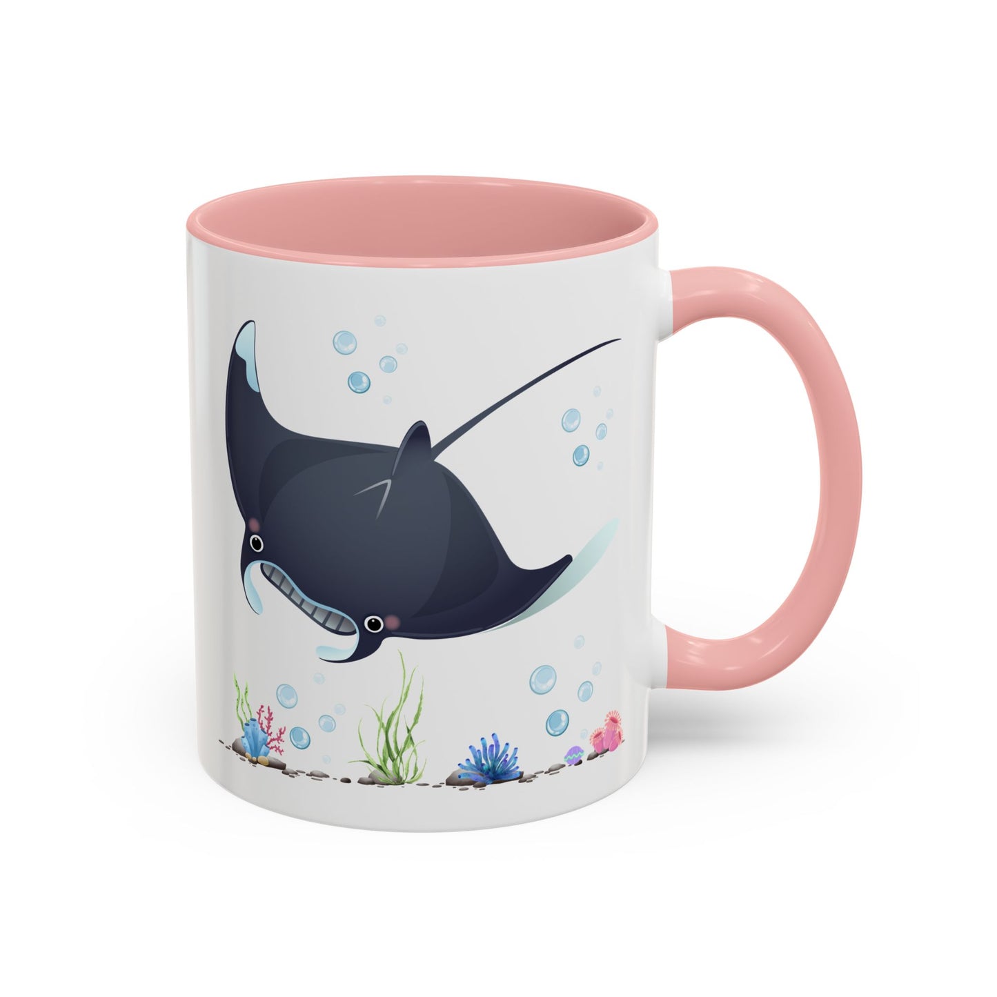 Manta ray with bubbles and coral reef Coffee Mug