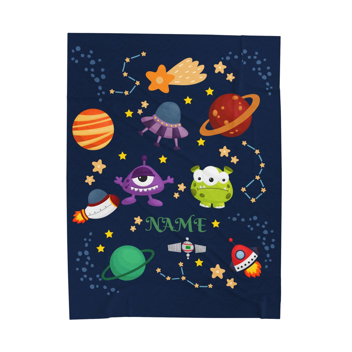 Cosmic Monsters Plush Blanket, Personalized Space Blanket, Kids Bedroom Decor, Gift for Space Lovers, Soft and Cozy Throw