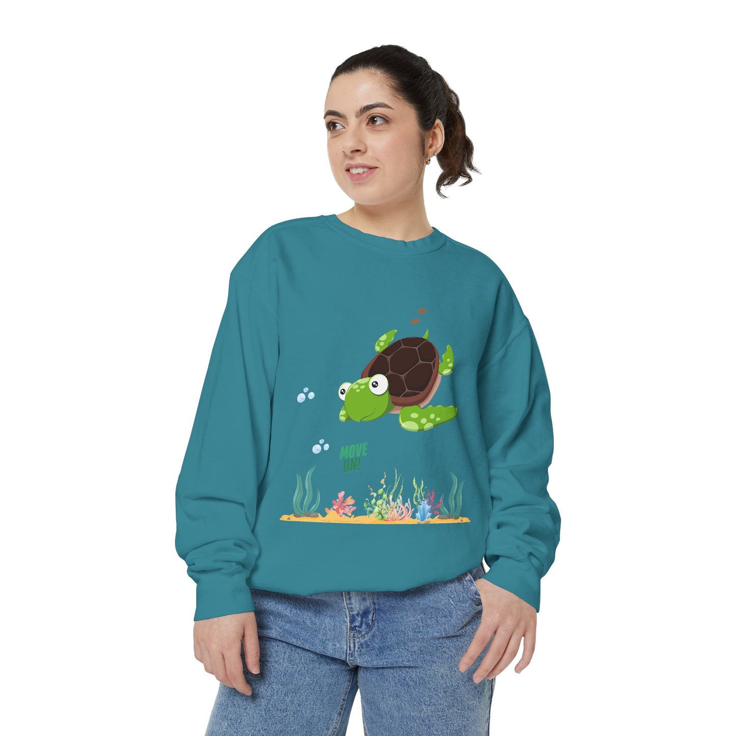 Turtle with seaweed and bubble Unisex Garment-Dyed Sweatshirt