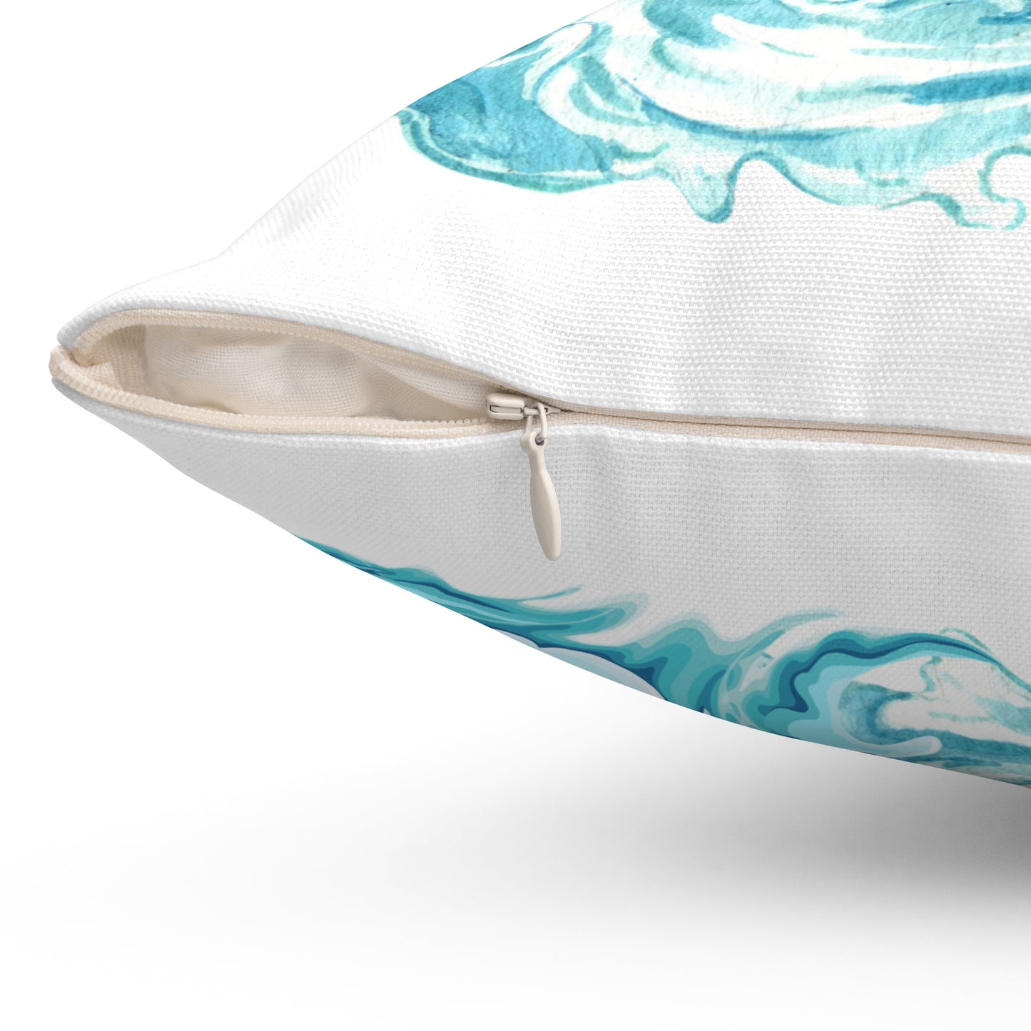 Cheerful red lobster emerging from stylized blue waves Spun Polyester Square Pillow