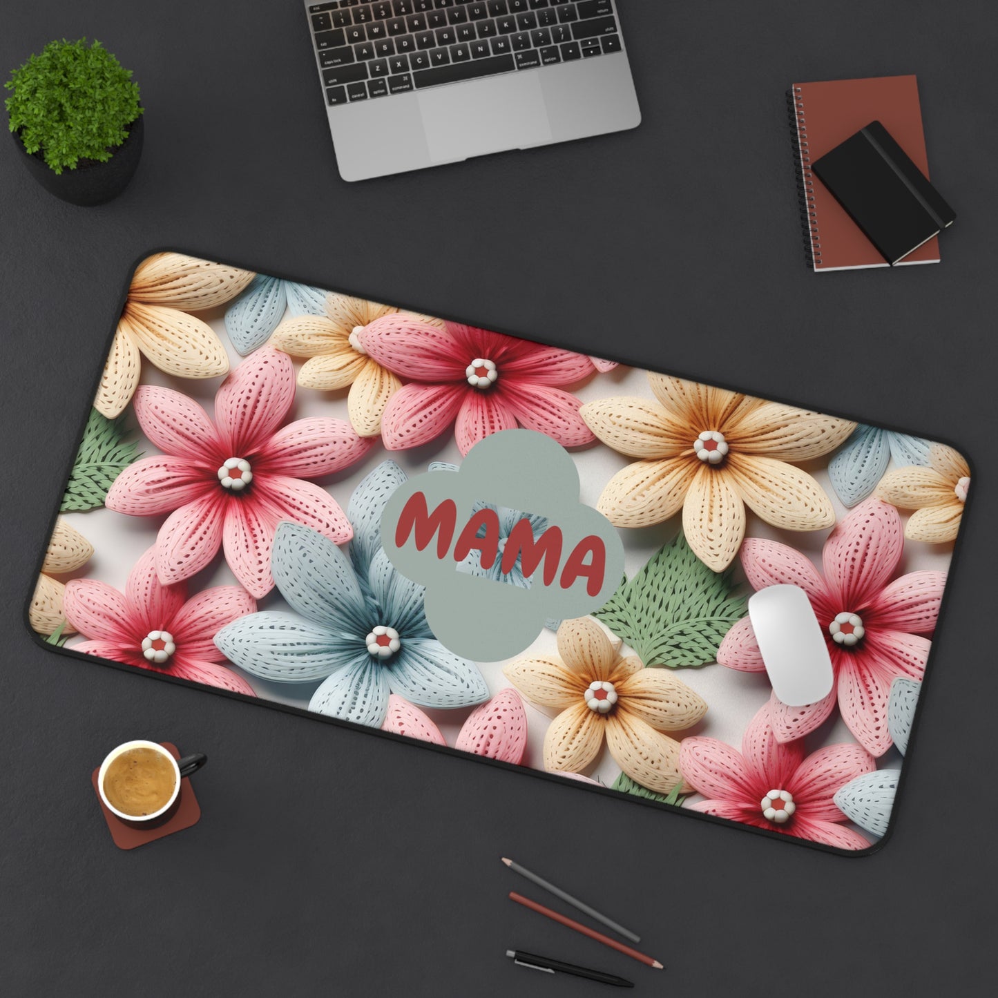 Mama Floral Desk Mat — Colorful Knitted Flower Mouse Pad for Mom, Mother's Day Gift