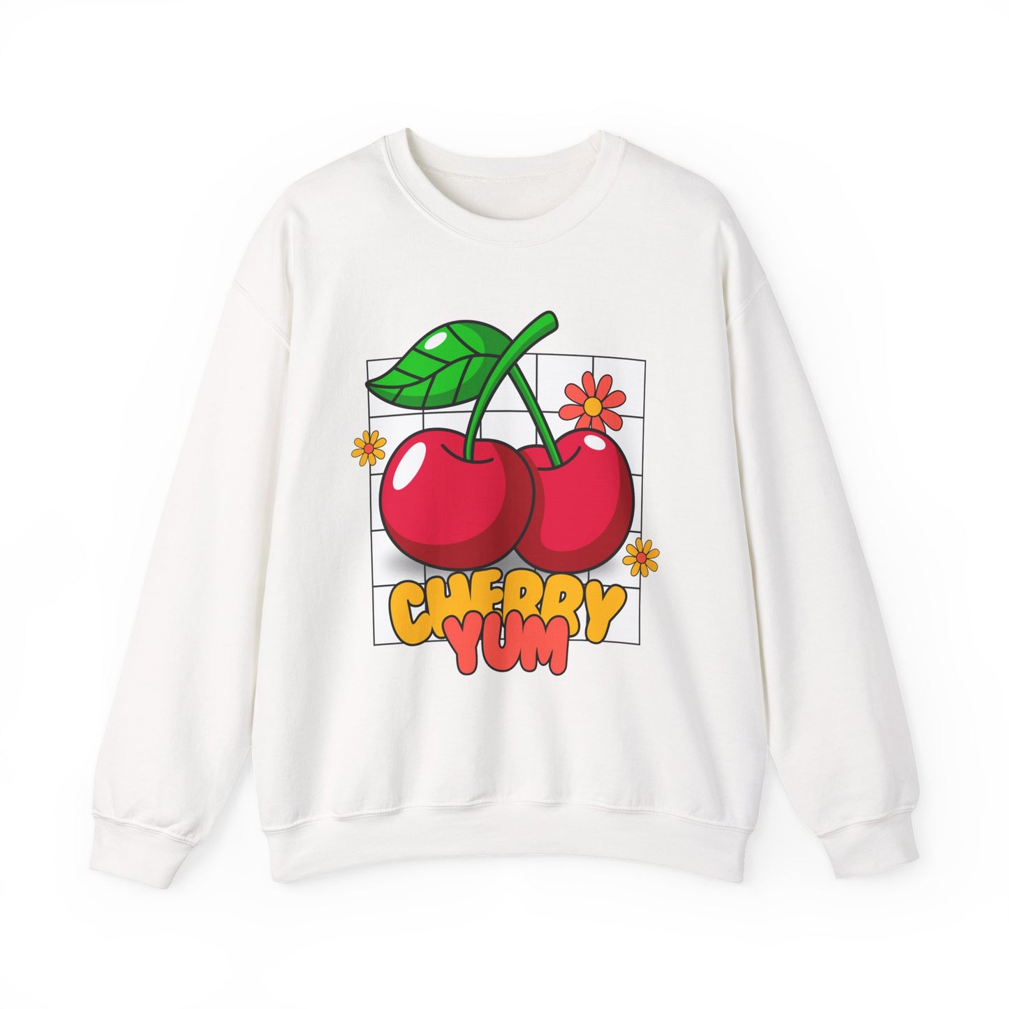 Cherry Yum Graphic Crewneck Sweatshirt | Cozy Unisex Sweater for Casual Wear, Gifts, Summer Vibes, Trendy Fashion, Foodie Apparel