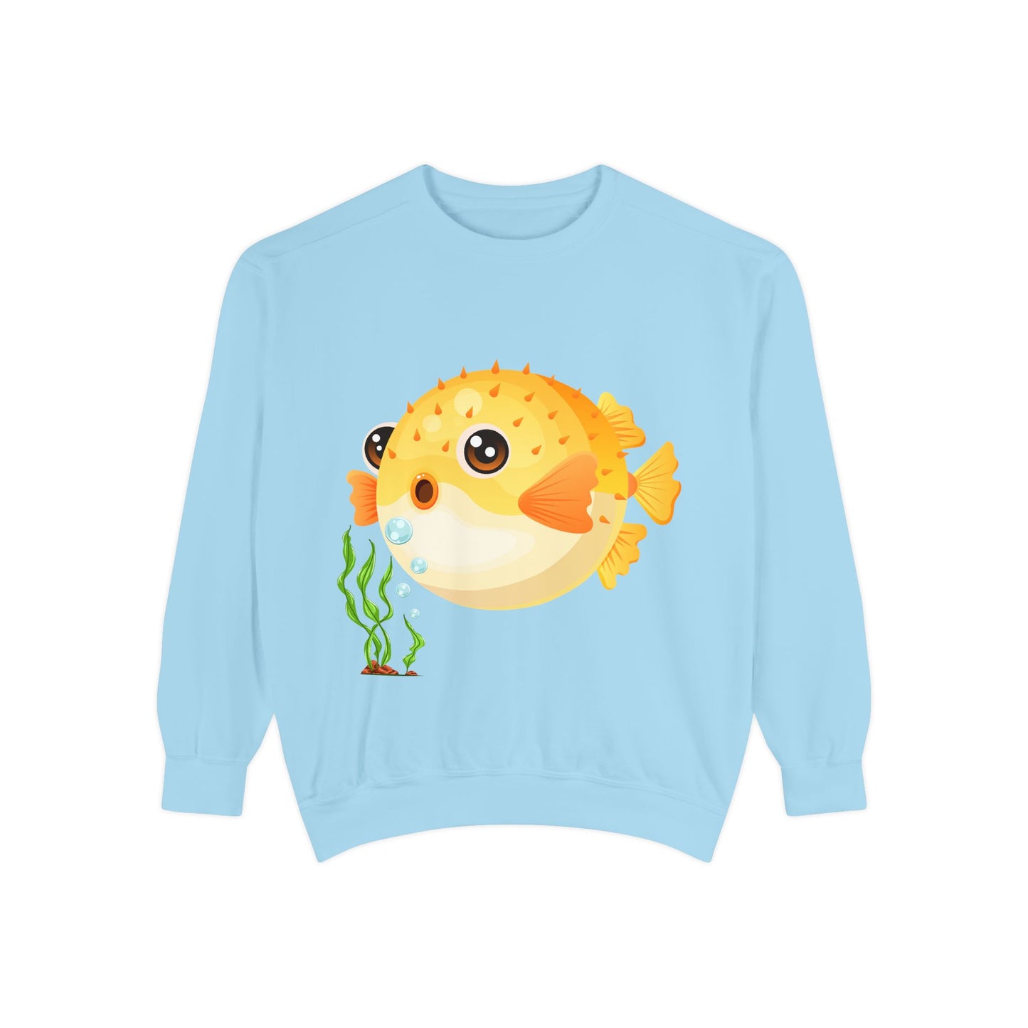 Cartoon Pufferfish with seaweed Unisex Garment-Dyed Sweatshirt