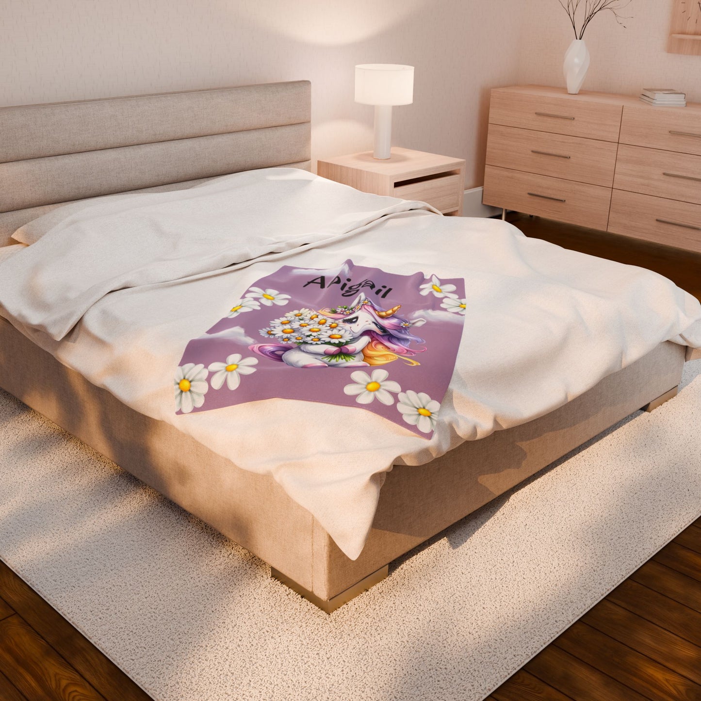 Personalized Unicorn Velveteen Plush Blanket | Soft Kids Gift, Nursery Decor, Cozy Throw, Birthday Present, Baby Shower