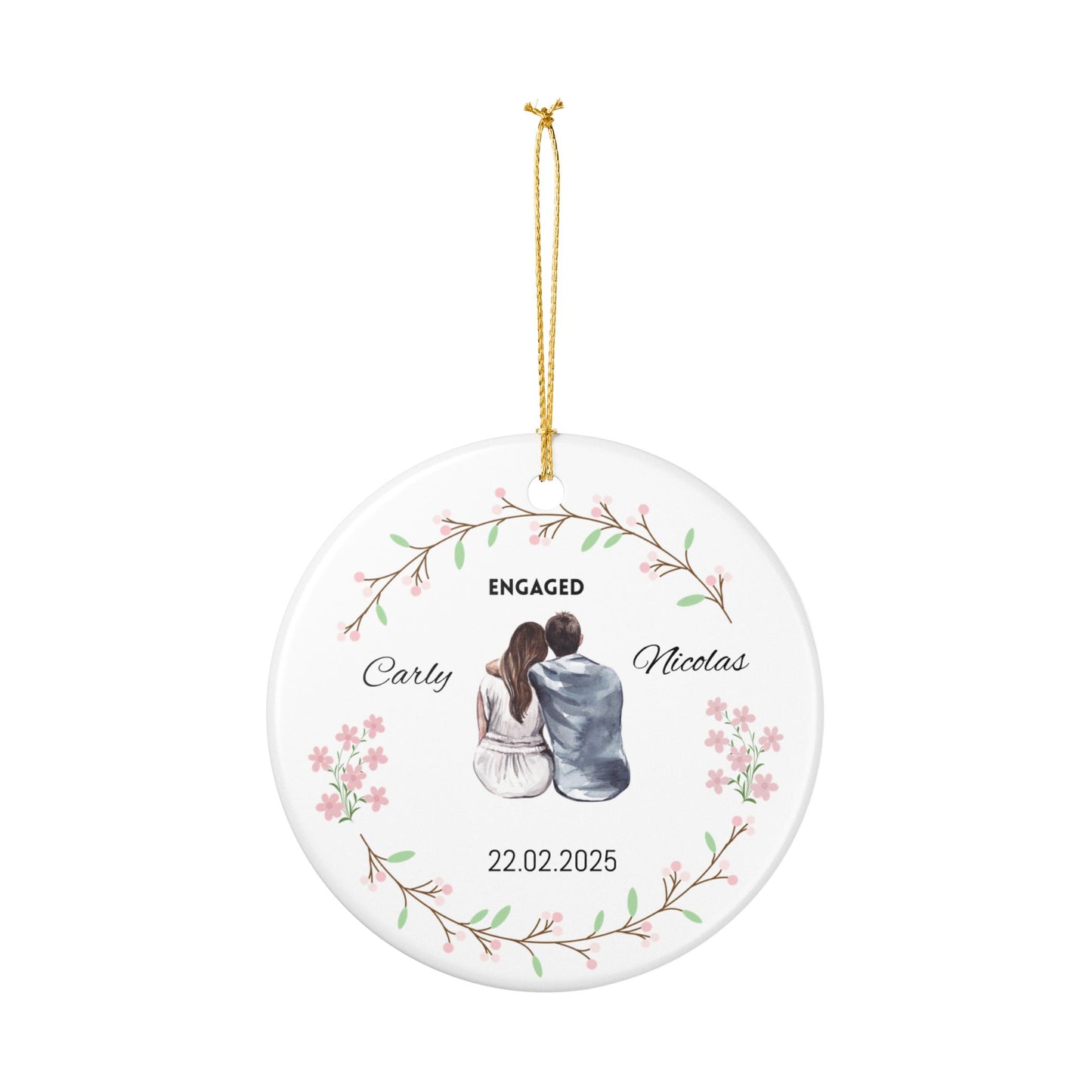 Engagement Ornament, Personalized Ceramic Ornament, Wedding Gift, Holiday Decor, Keepsake Decoration, Custom Couple Decor