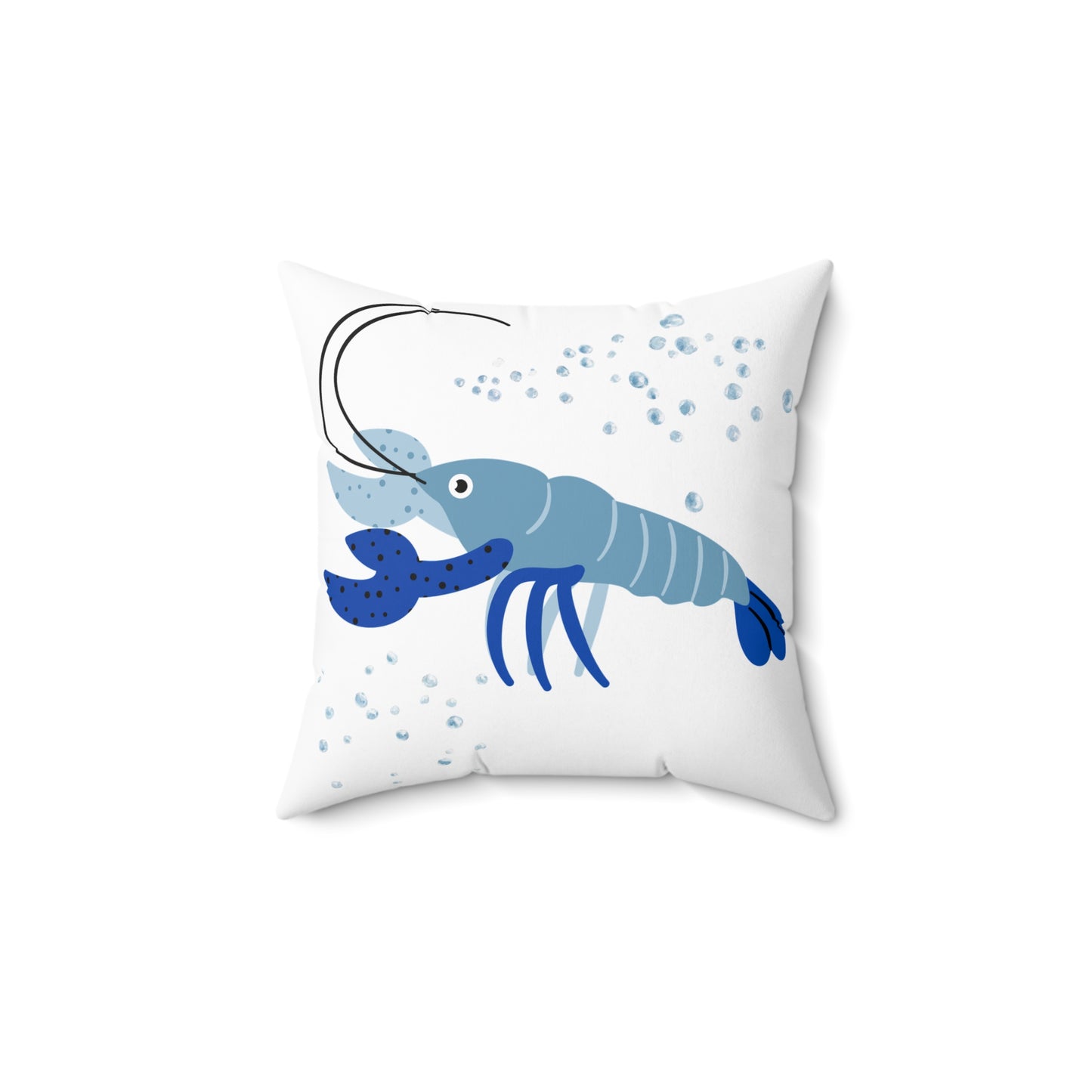 Blue shrimp with dark blue claws and bubbles Spun Polyester Square Pillow