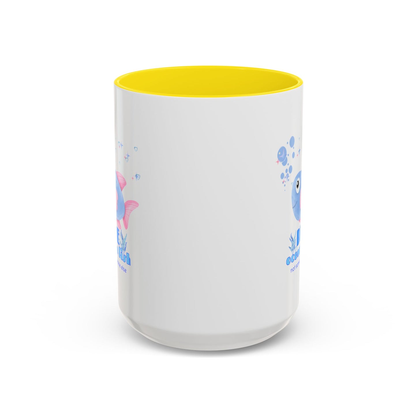 Cute cartoon fish with pink fins and bubble Coffee Mug