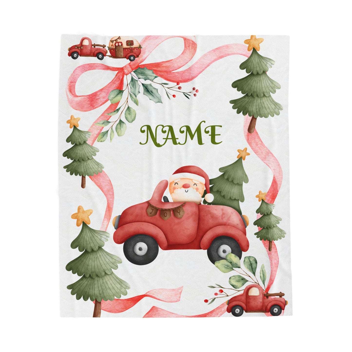 Cozy Holiday Velveteen Plush Blanket, Personalized Christmas Blanket, Santa Car Throw, Winter Gifts, Festive Home Decor