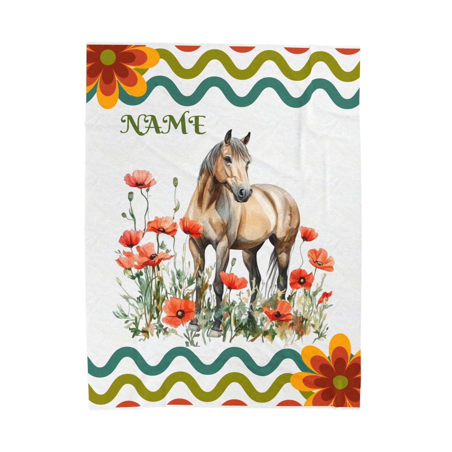 Personalized Horse and Floral Velveteen Plush Blanket, Cozy Throw Blanket, Gift for Horse Lovers, Home Decor, Custom Blanket