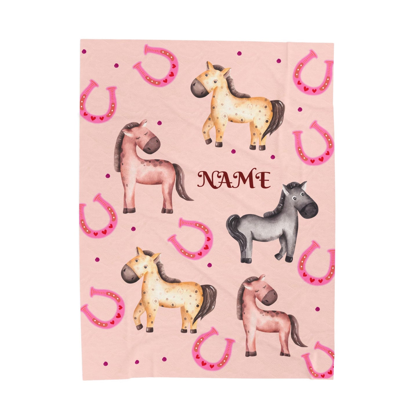 Personalized Horse-Themed Velveteen Plush Blanket, Cozy Nursery Décor, Gifts for Kids, Horse Lover's Gift, Animal Lover Blanket