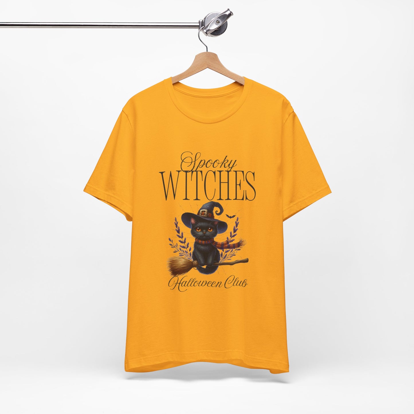 Spooky Witches Halloween Tee, Unisex Short Sleeve Shirt, Witch T-Shirt, Halloween Costume Top, Cat Lovers Gift, Fall Fashion