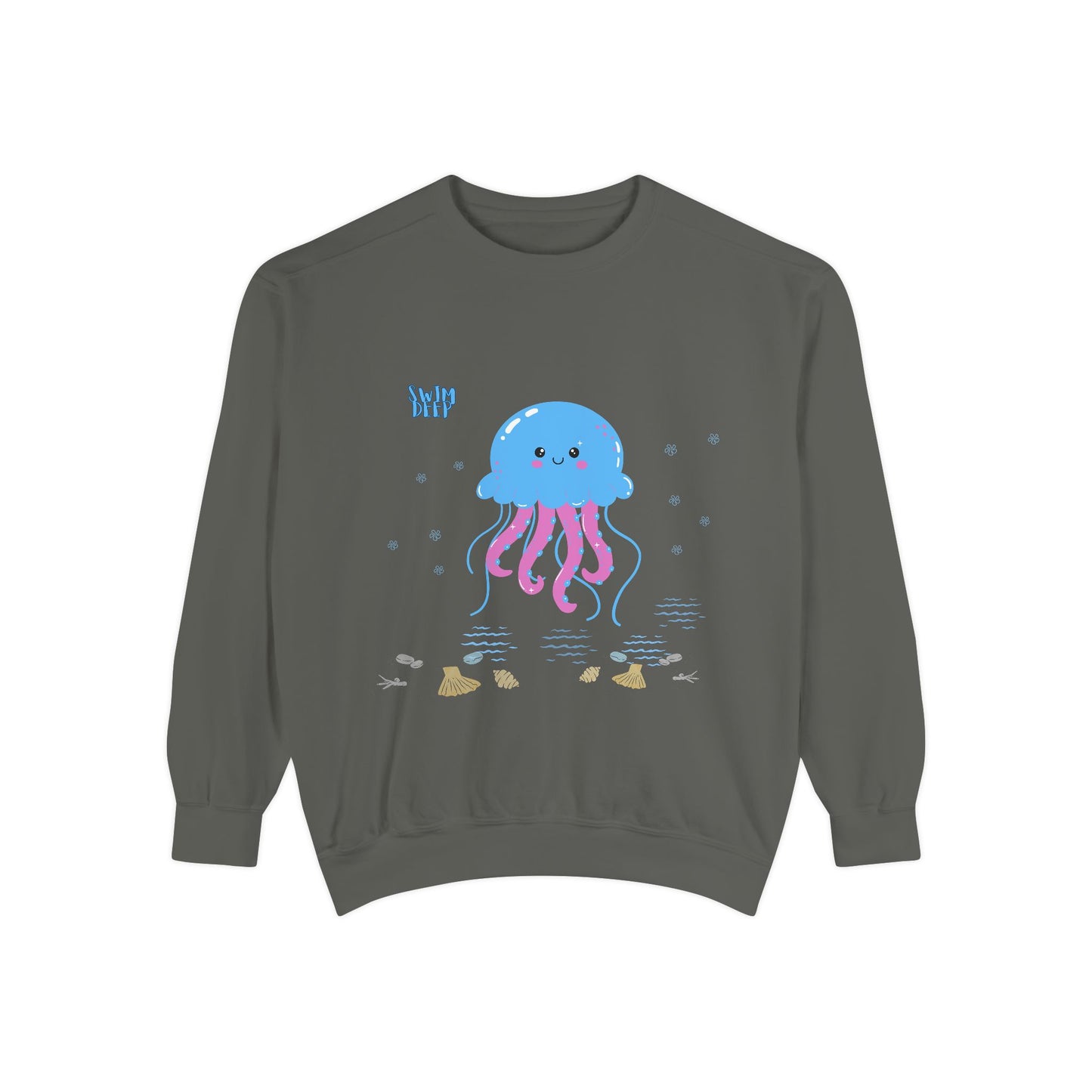 Blue jellyfish with pink tentacles Unisex Garment-Dyed Sweatshirt