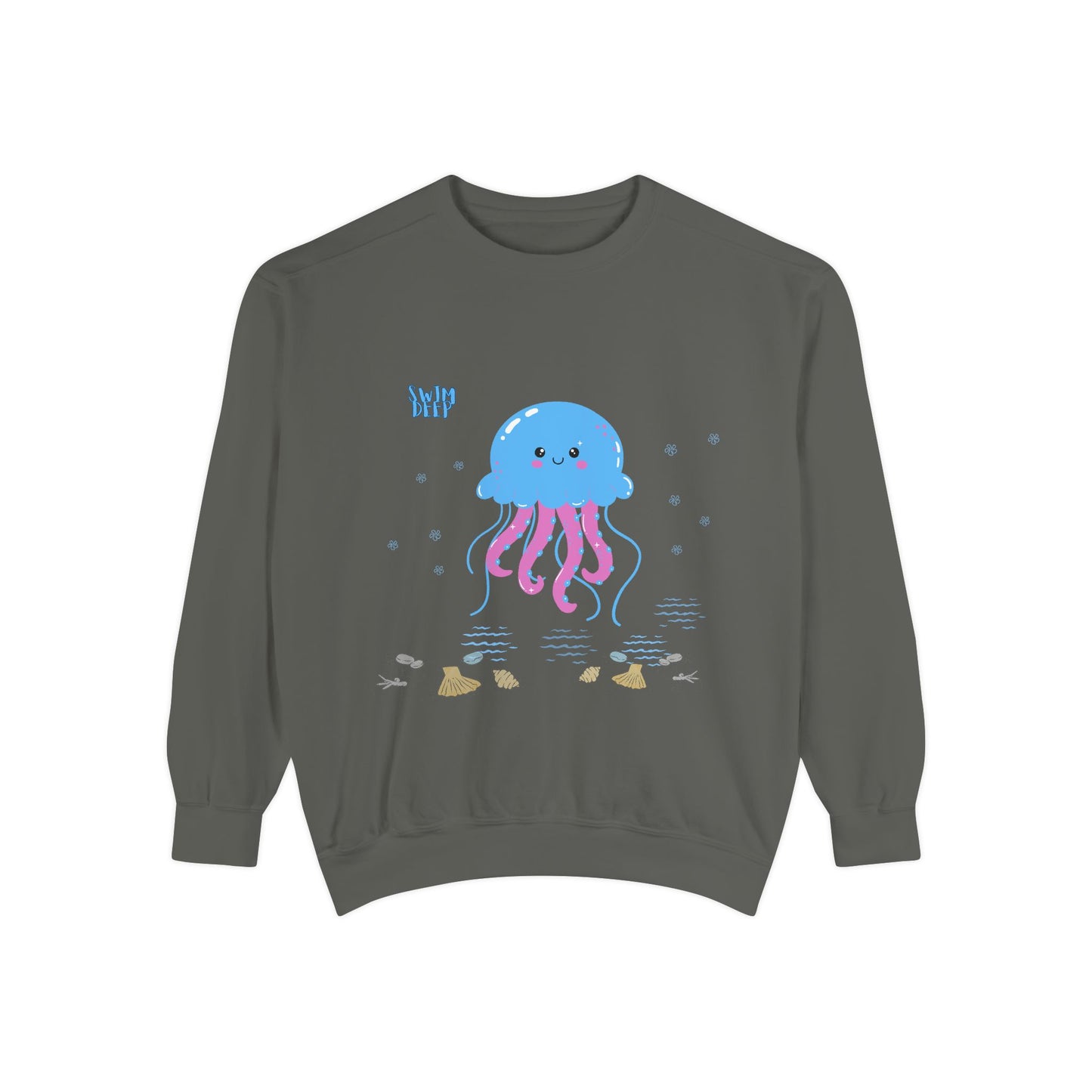 Blue jellyfish with pink tentacles Unisex Garment-Dyed Sweatshirt