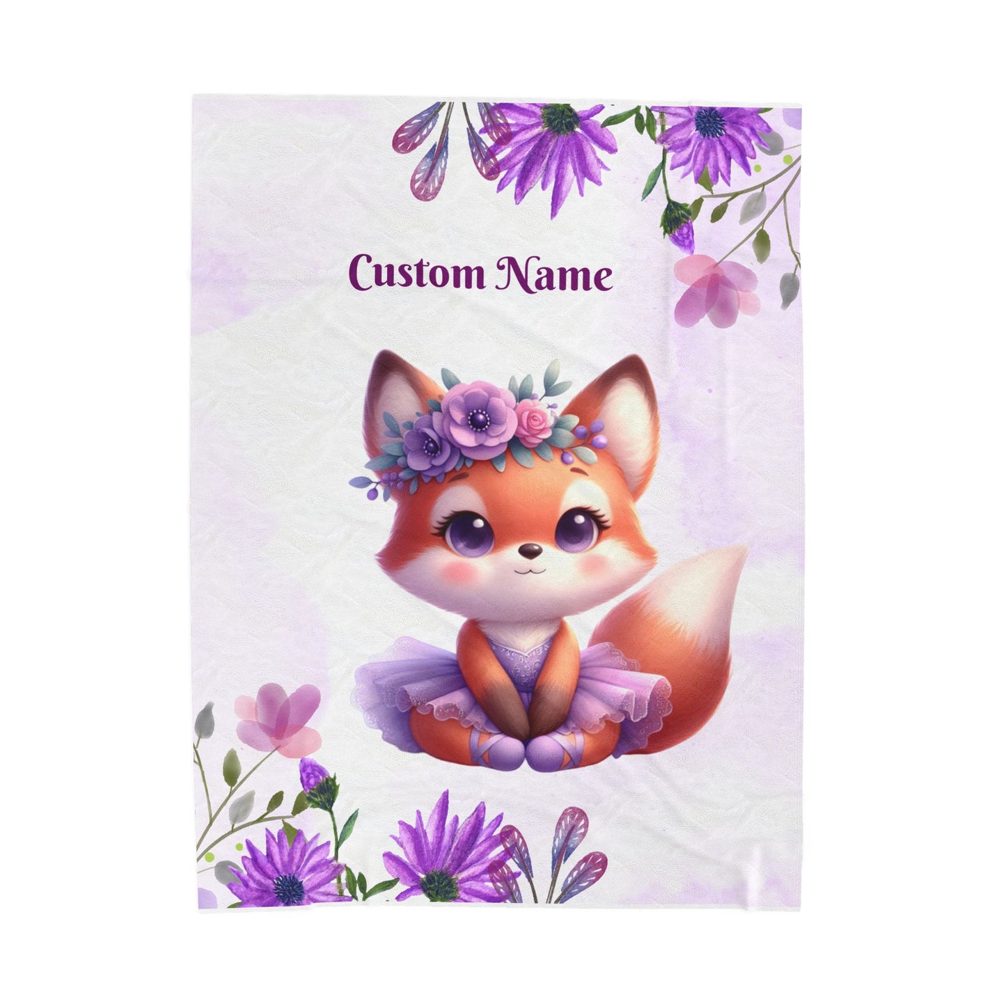 Customizable Velveteen Plush Blanket with Adorable Fox Design, Cozy Gift for Kids, Nursery Decor, Personalized Throw, Soft Bedroom Accent