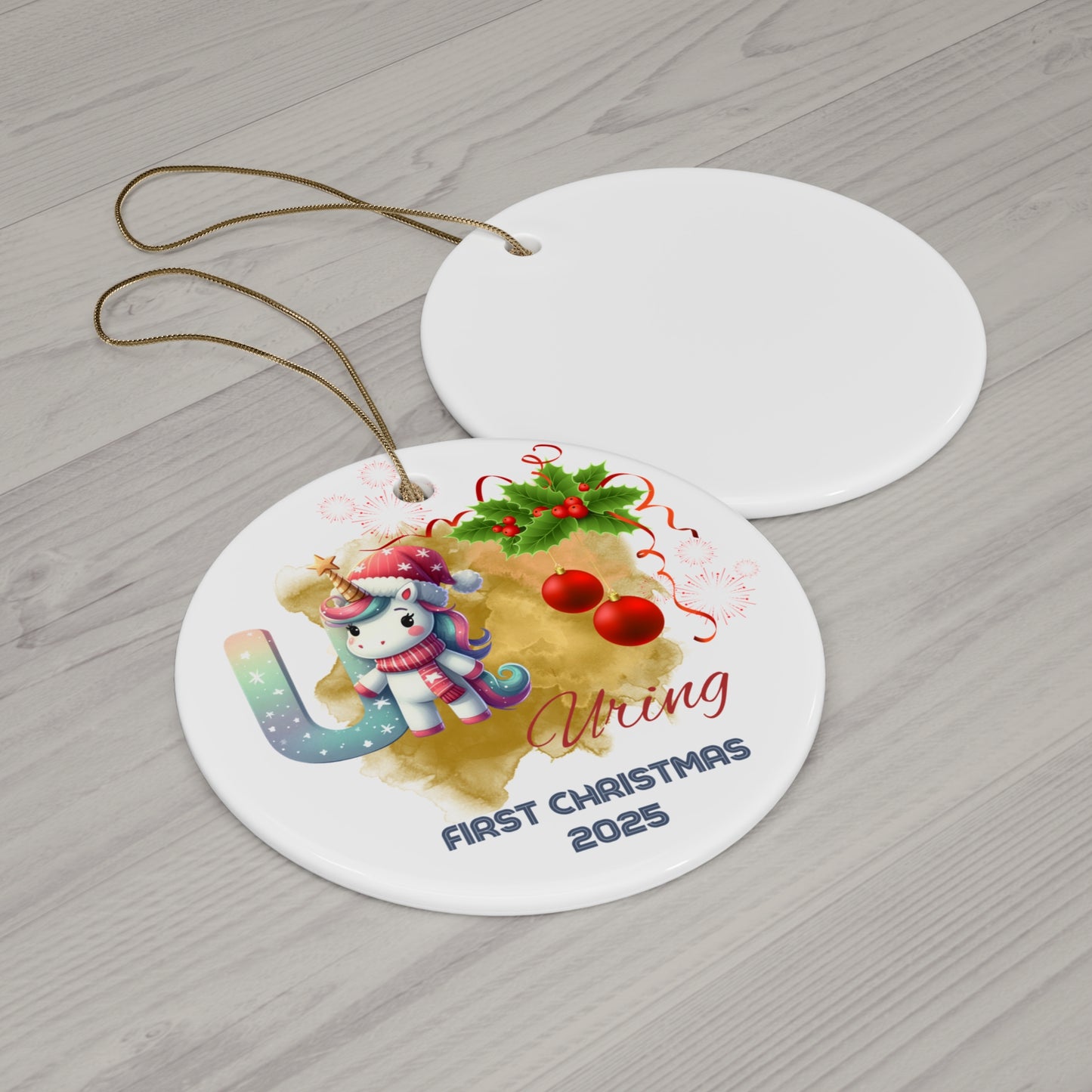 Whimsical Unicorn First Christmas Ornament, Custom Holiday Decor, Baby’s First Christmas, Unique Gift, Festive Home Decoration