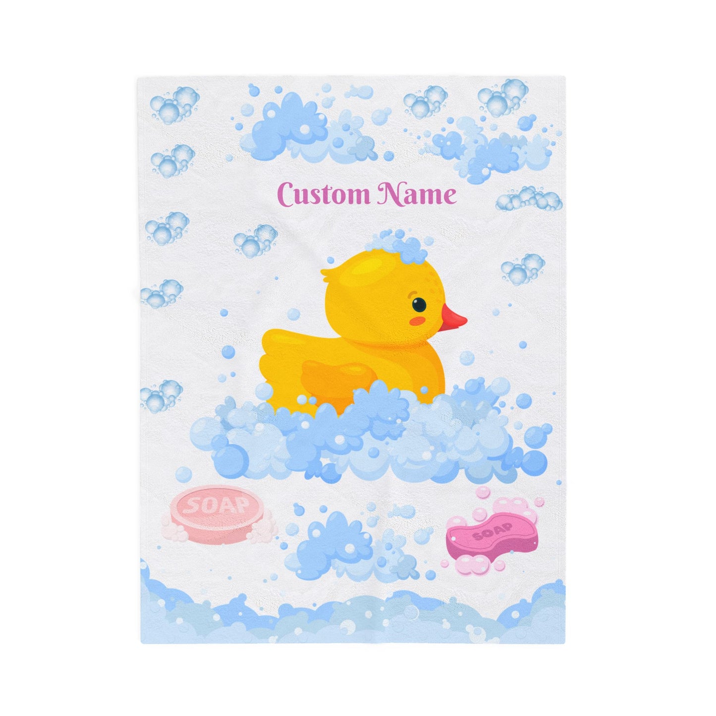 Custom Duck Bath Time Velveteen Plush Blanket, Baby Shower Gift, Nursery Decor, Personalized Blanket, Soft Throw Blanket