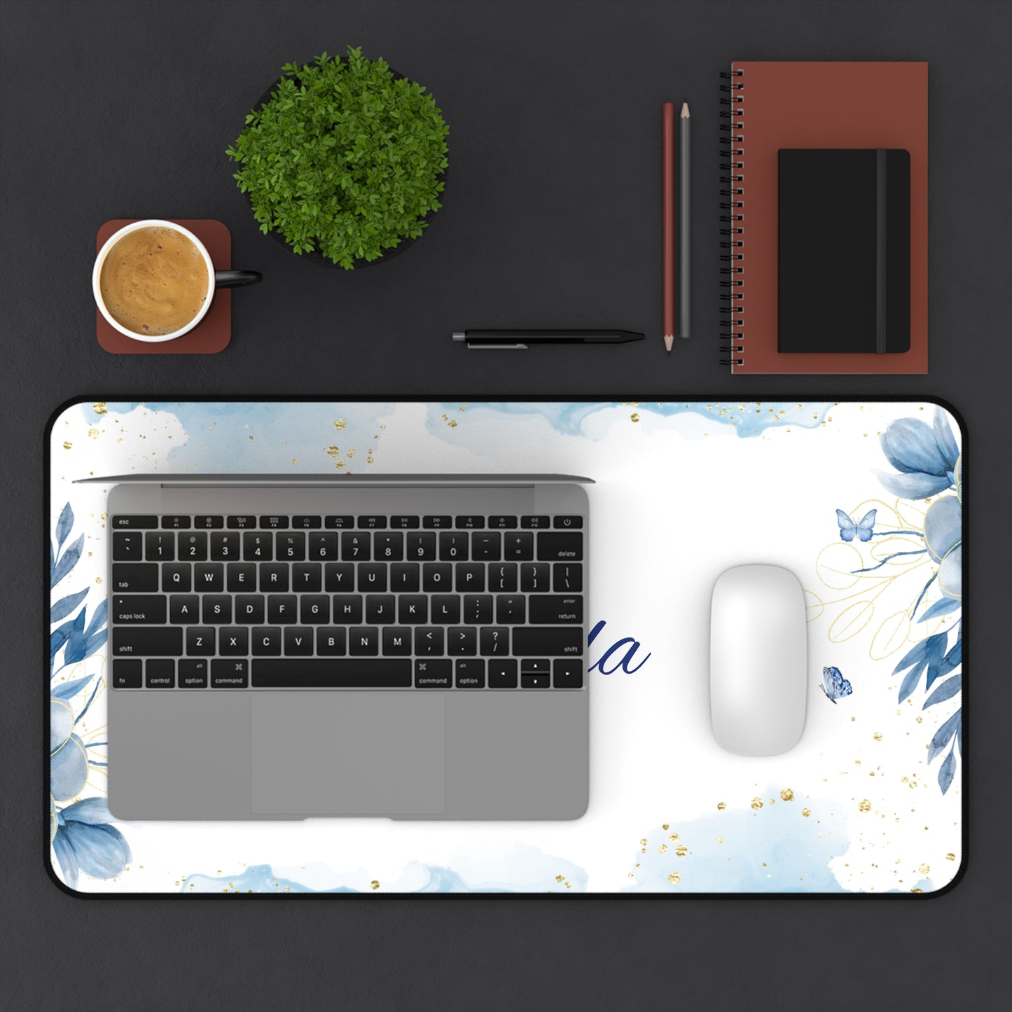 Personalized Desk Mat with Elegant Floral Design, Custom Mouse Pad, Office Decor, Gift for Her, Home Office Accessory